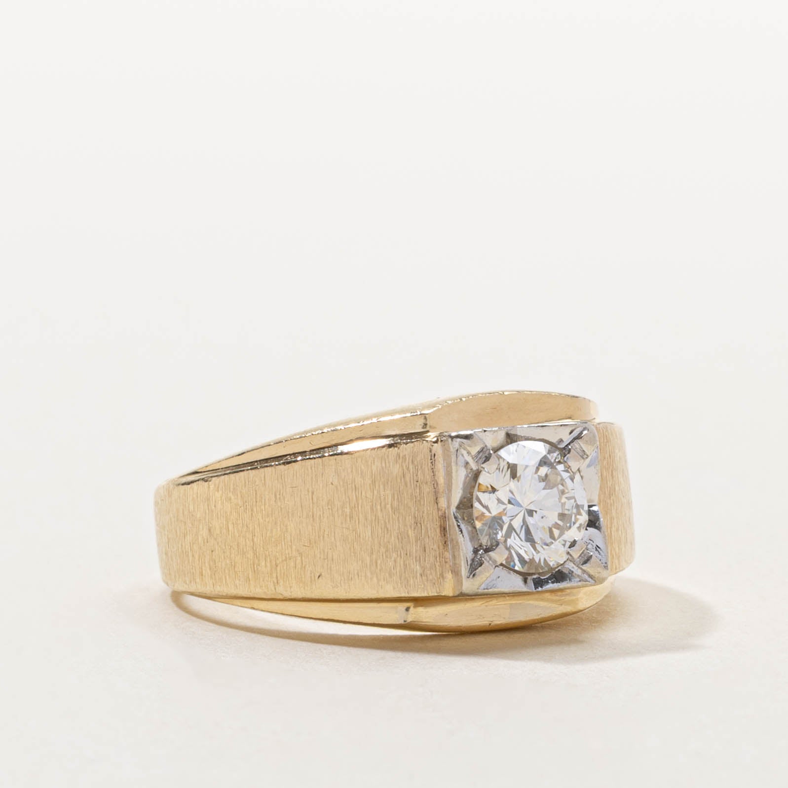 14k Single Stone Diamond Textured Ring | 0.90ct VS2/SI1 F/G | SZ 9
