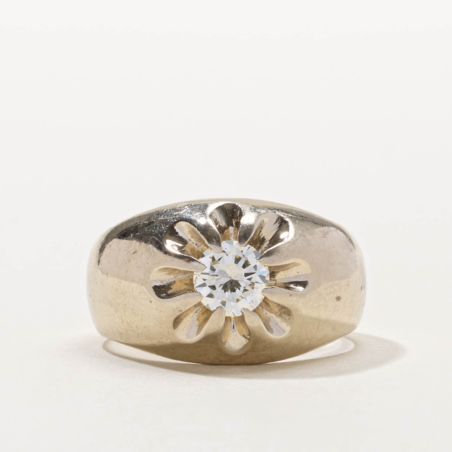 18k Belcher Set Diamond Dome Ring | 0.90ct SI2 H/I | SZ 8.75