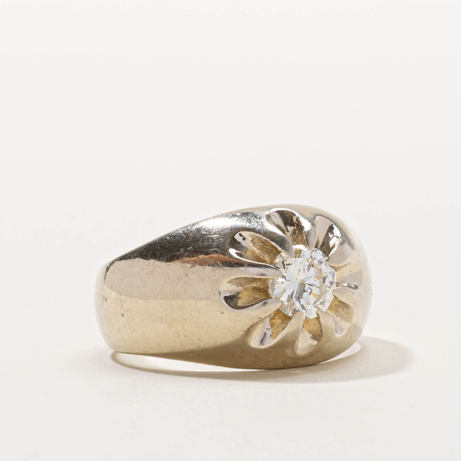 18k Belcher Set Diamond Dome Ring | 0.90ct SI2 H/I | SZ 8.75
