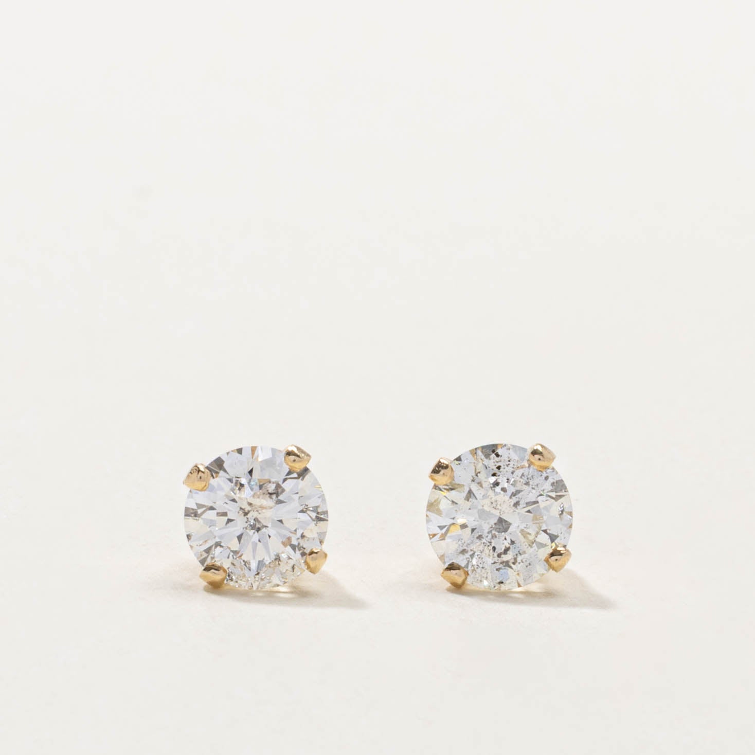 14k Solitaire Diamond Studs | 2.00ctw I1/I2 I/J