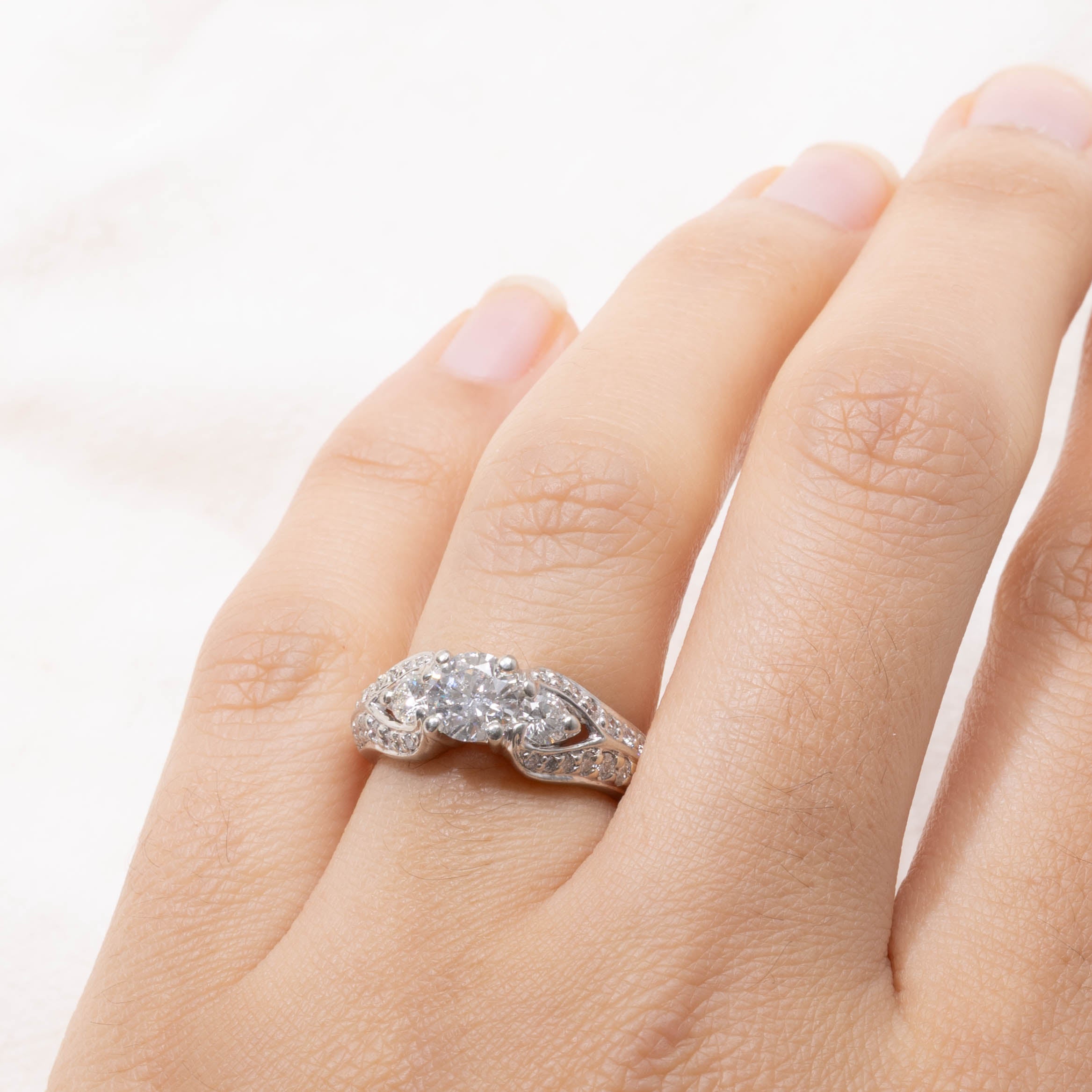 19k Pave Set Diamond Buckle Style Ring | 1.31ctw | SZ 5.75