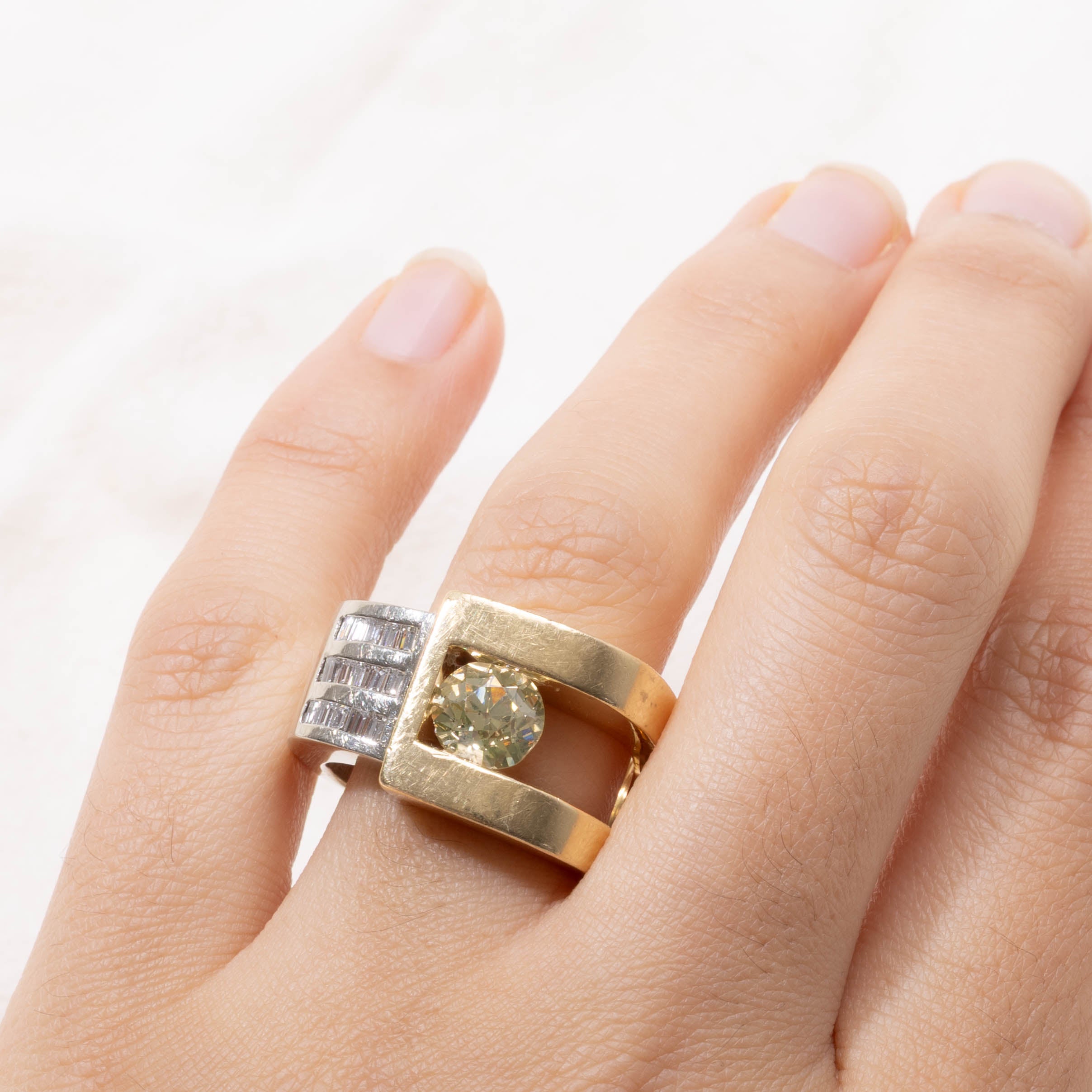Two Tone Tension Set Diamond Geometric Cocktail Ring | 2.15ctw | SZ 9.25