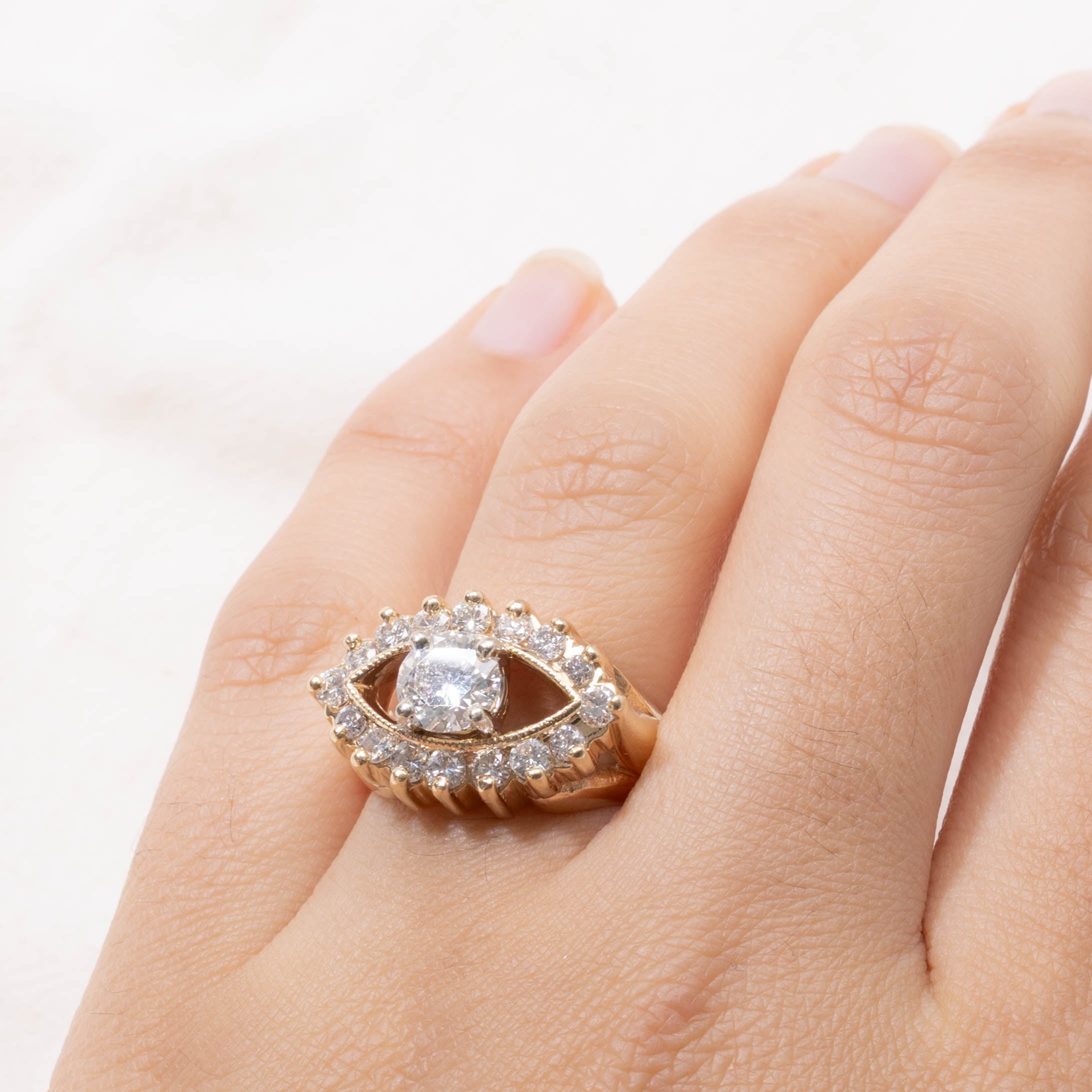 14k Diamond Eye Halo Ring | 1.66ctw | SZ 7.75