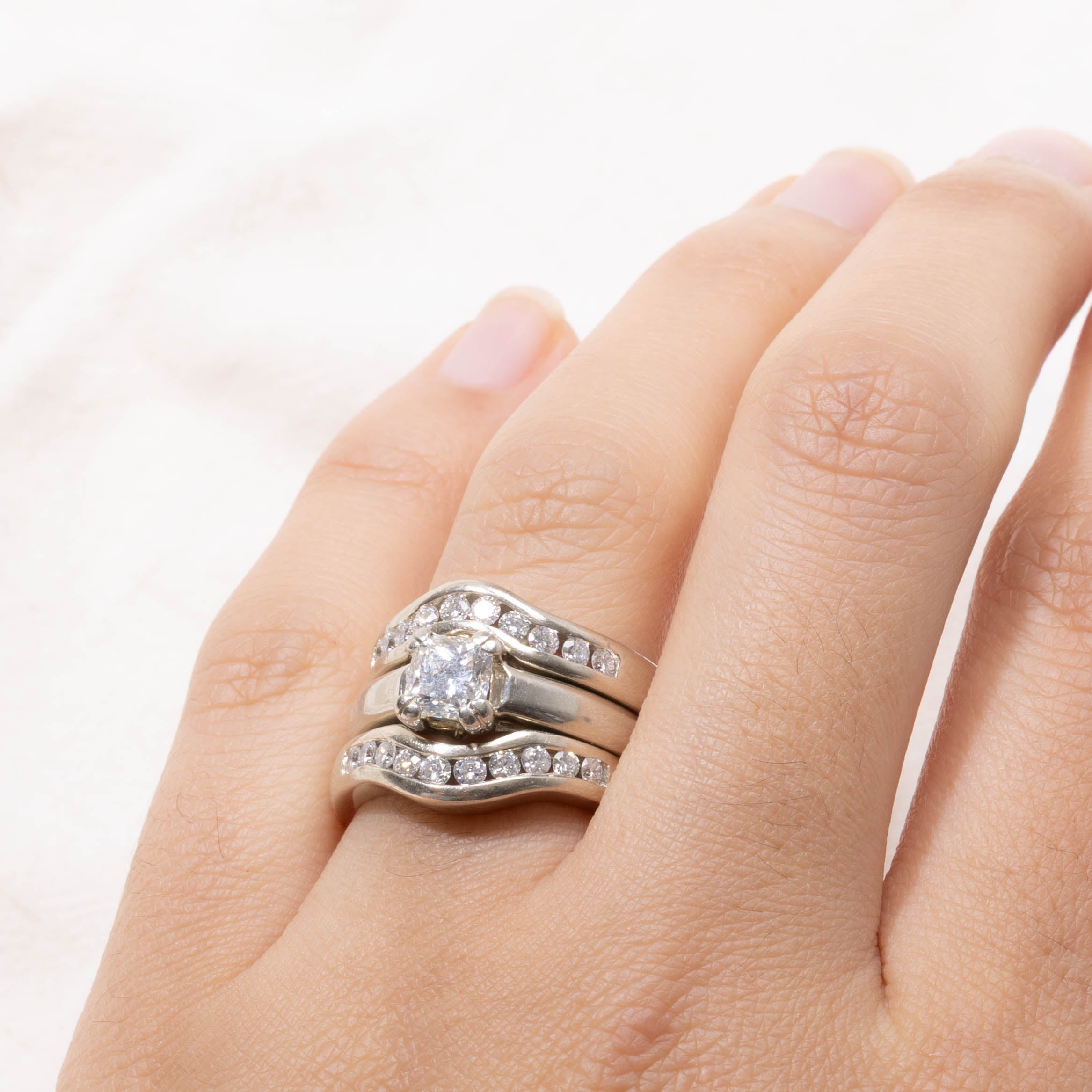 18k Channel Set Diamond Bridal Ring Set | 1.45ctw | SZ 6.75