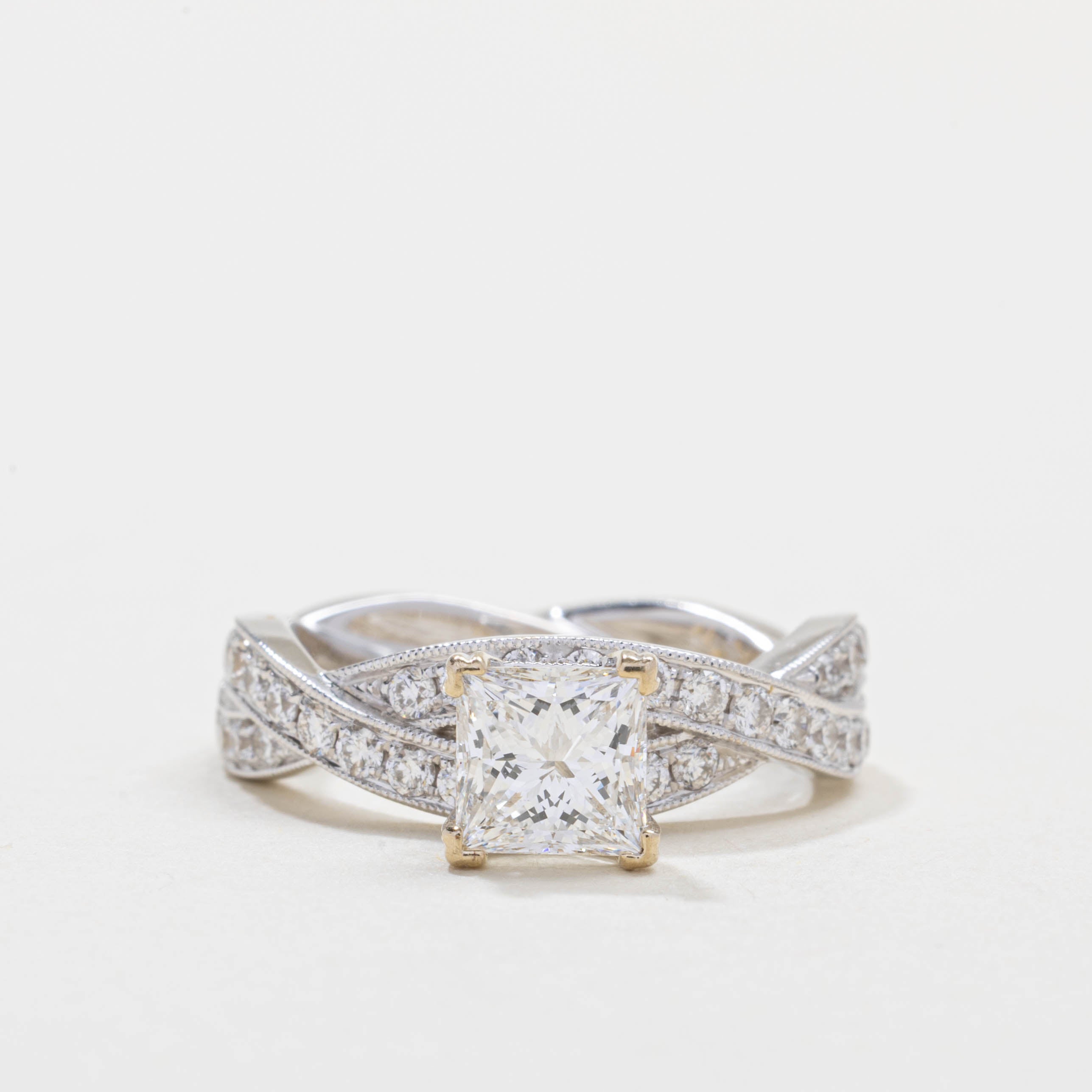 GIA Princess Cut Diamond Crossover Engagement Ring | 1.02 VS1 E, 0.64ctw | SZ 5.0