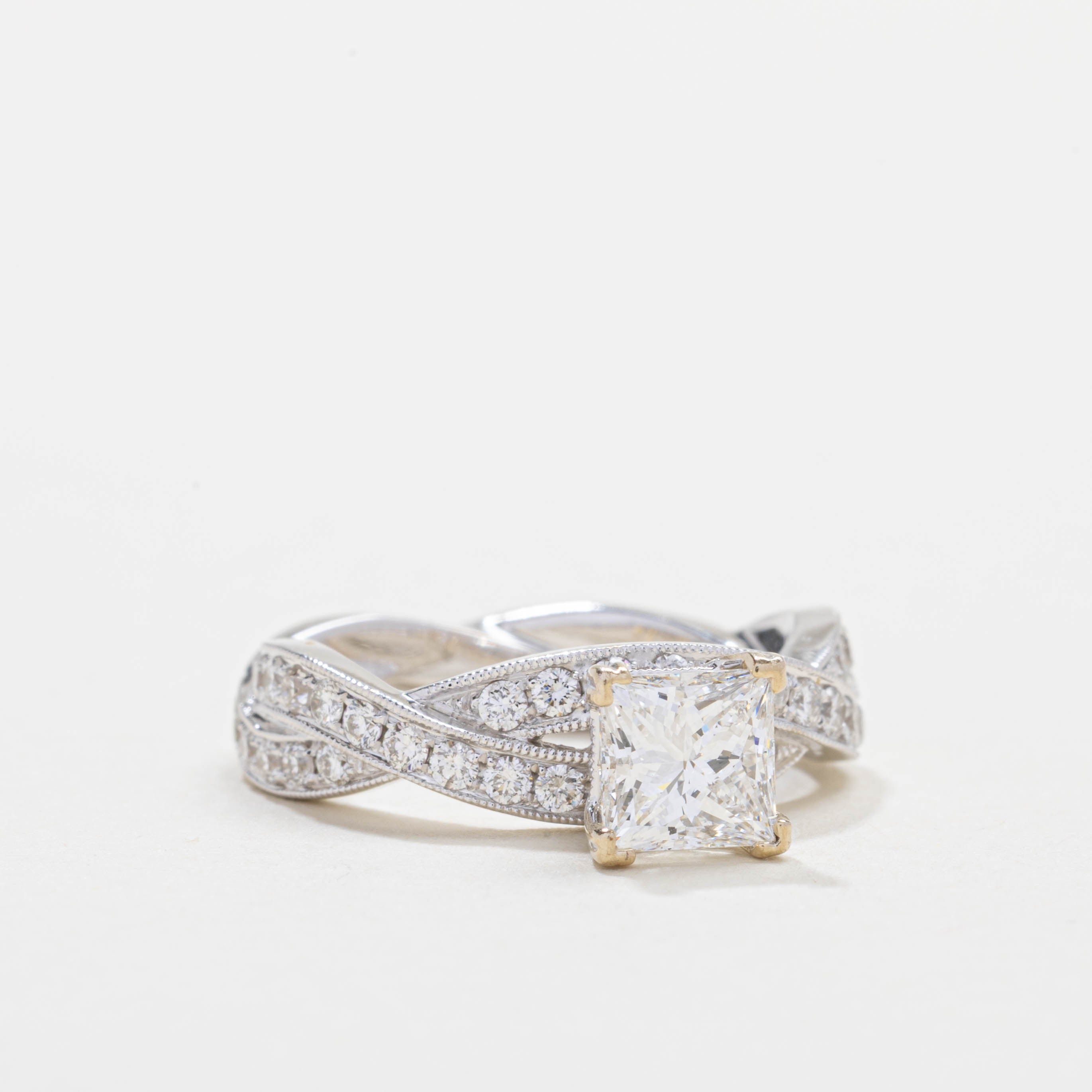 GIA Princess Cut Diamond Crossover Engagement Ring | 1.02 VS1 E, 0.64ctw | SZ 5.0