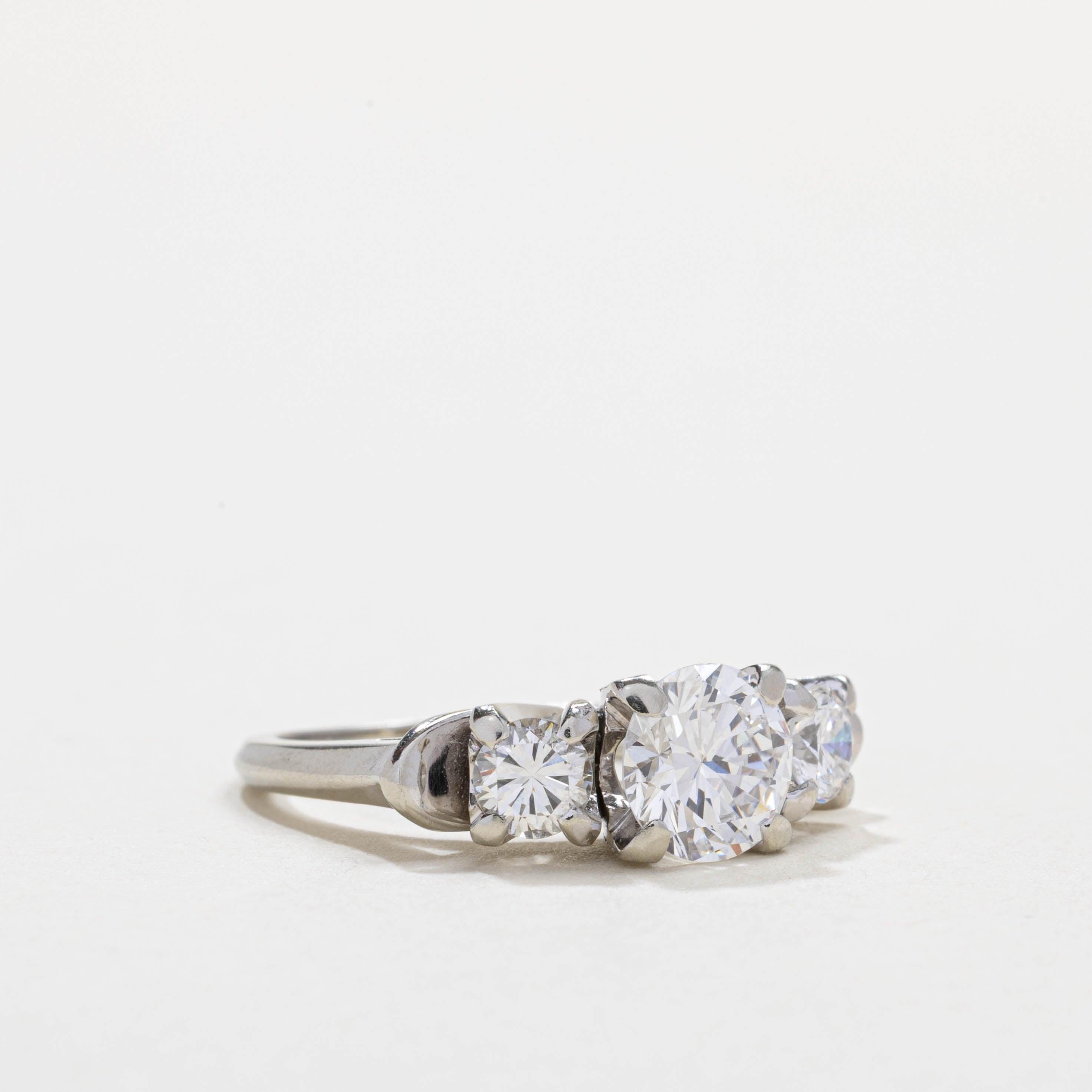 18K White Gold Three Stone Diamond Ring | 1.07ct VVS2 F/G, 0.48ctw | SZ 5.25