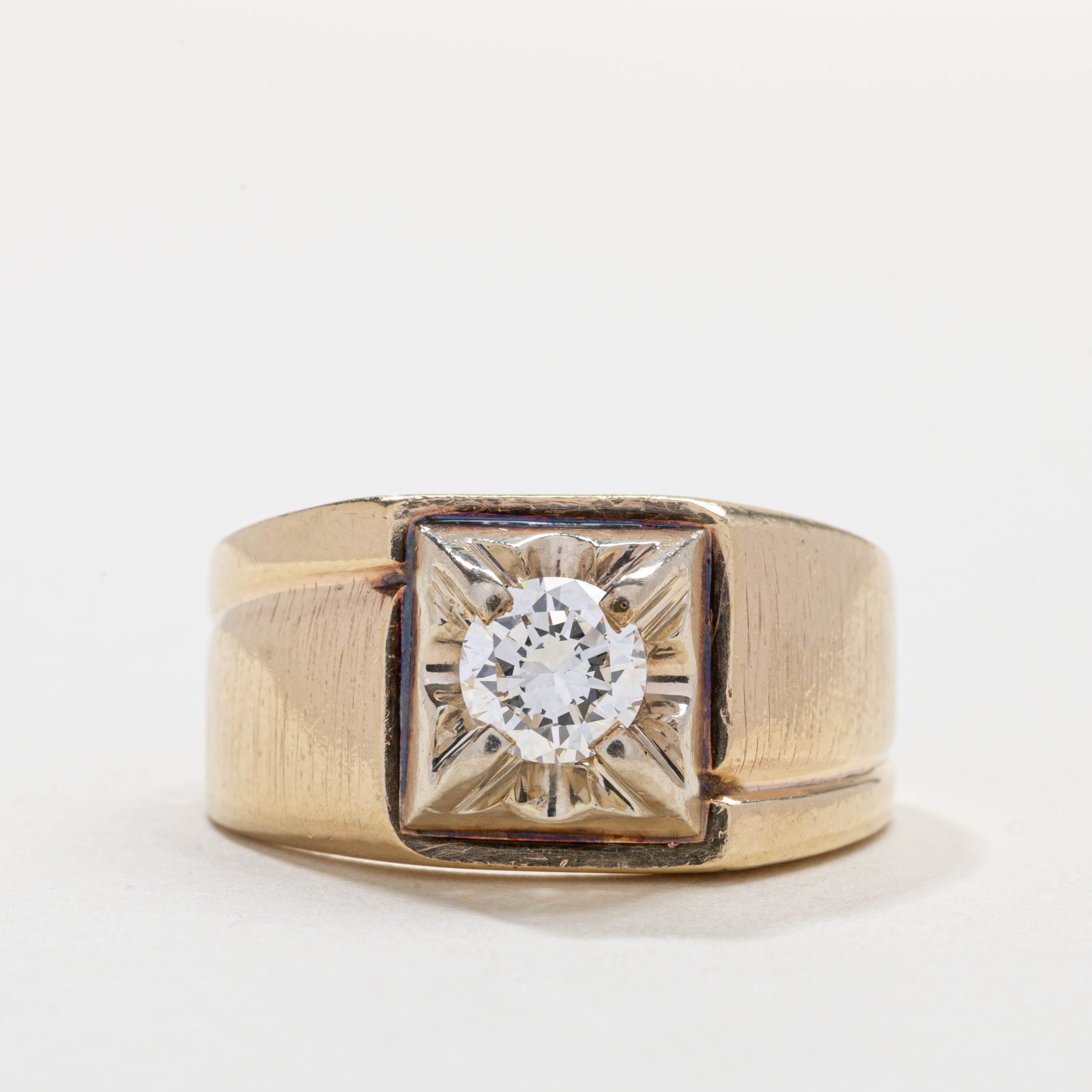 14K Diamond Textured Chunky Signet Ring | 1.02ct VS2 G/H | SZ 13.0