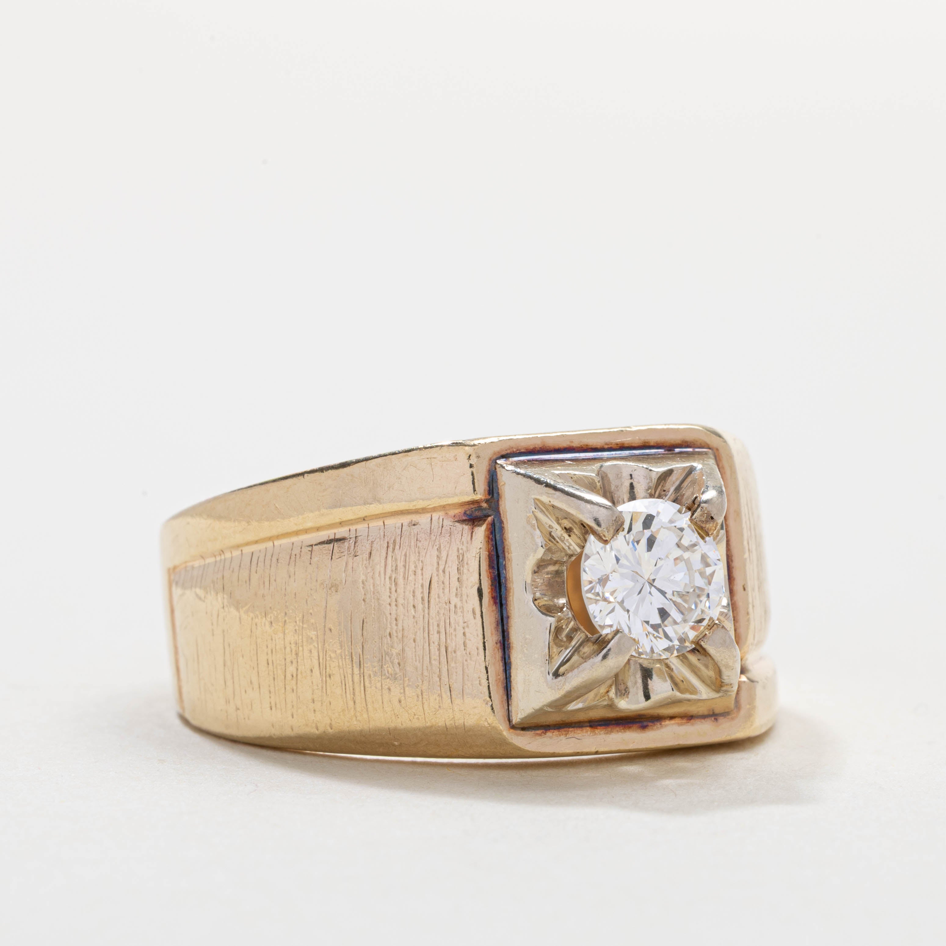 14K Diamond Textured Chunky Signet Ring | 1.02ct VS2 G/H | SZ 13.0