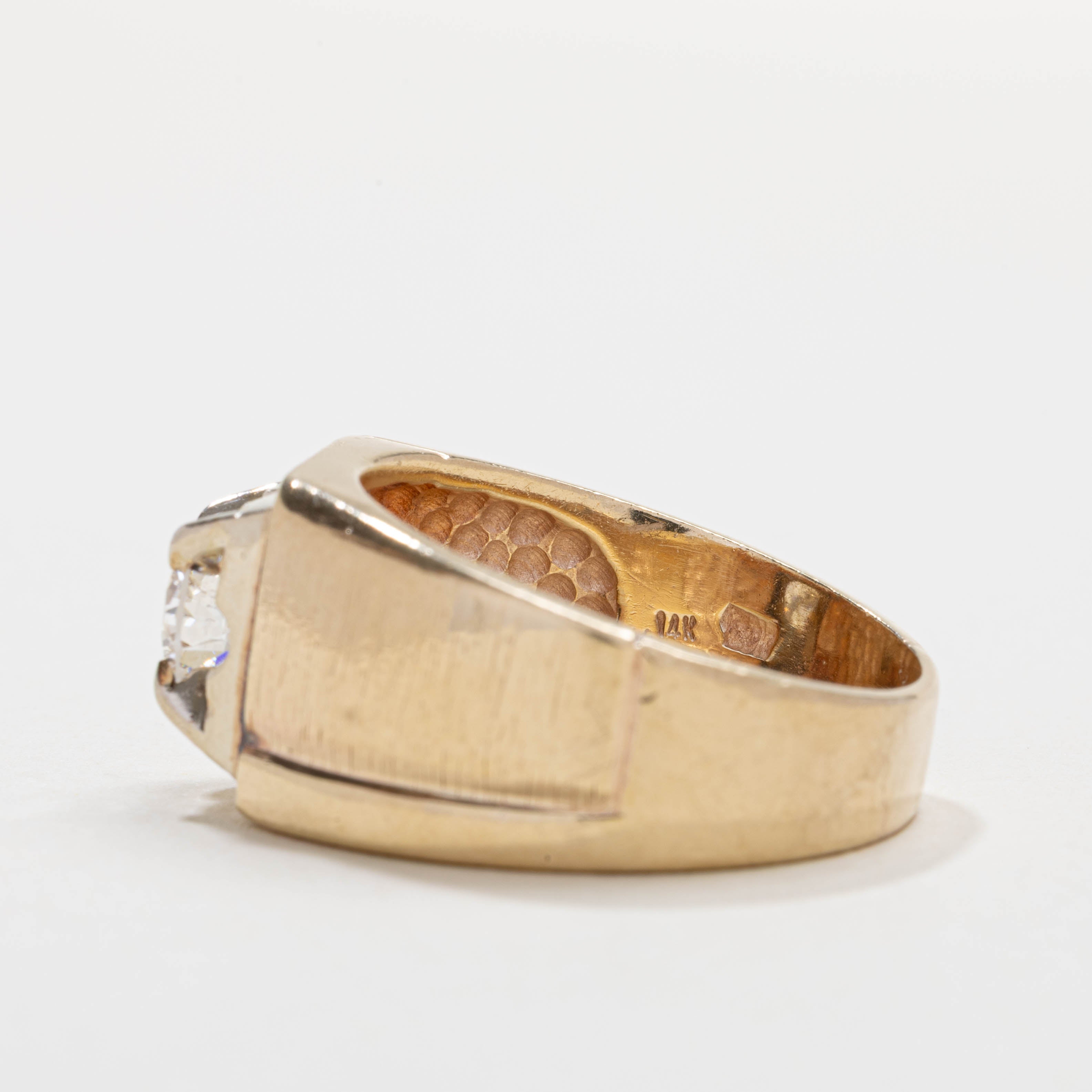 14K Diamond Textured Chunky Signet Ring | 1.02ct VS2 G/H | SZ 13.0