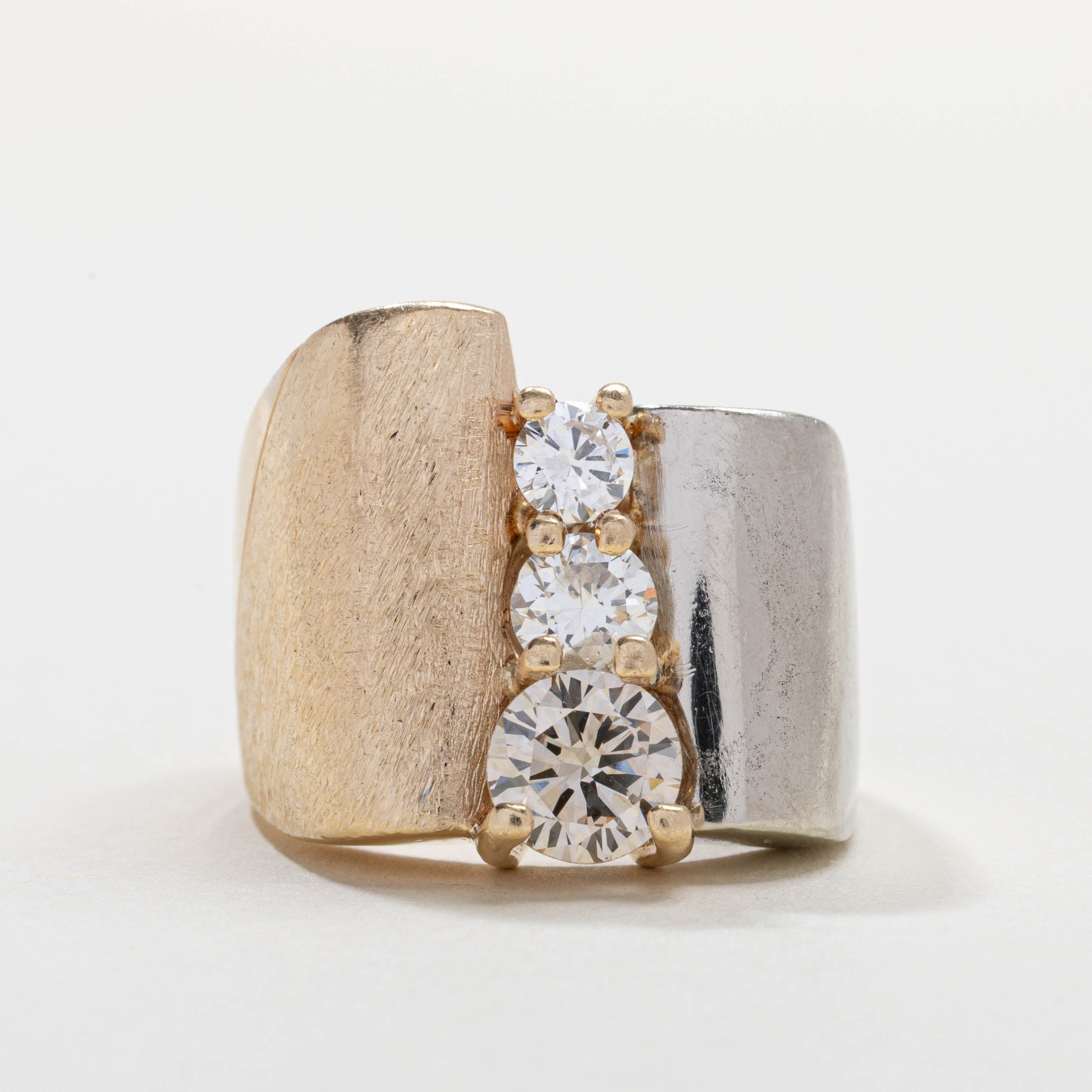 14K Two Tone Gold Three Stone Diamond Abstract Ring | 2.04ctw | SZ 10.5