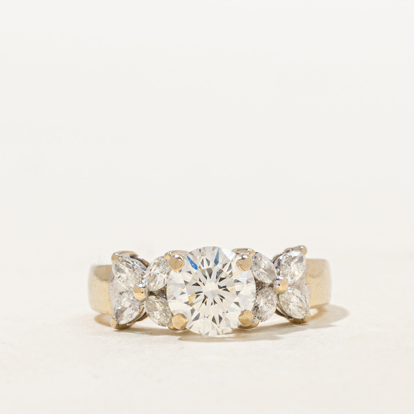 Diamond Floral Accented Engagement Ring | 0.88ctSI2 H, 0.64ctw | SZ 3.5