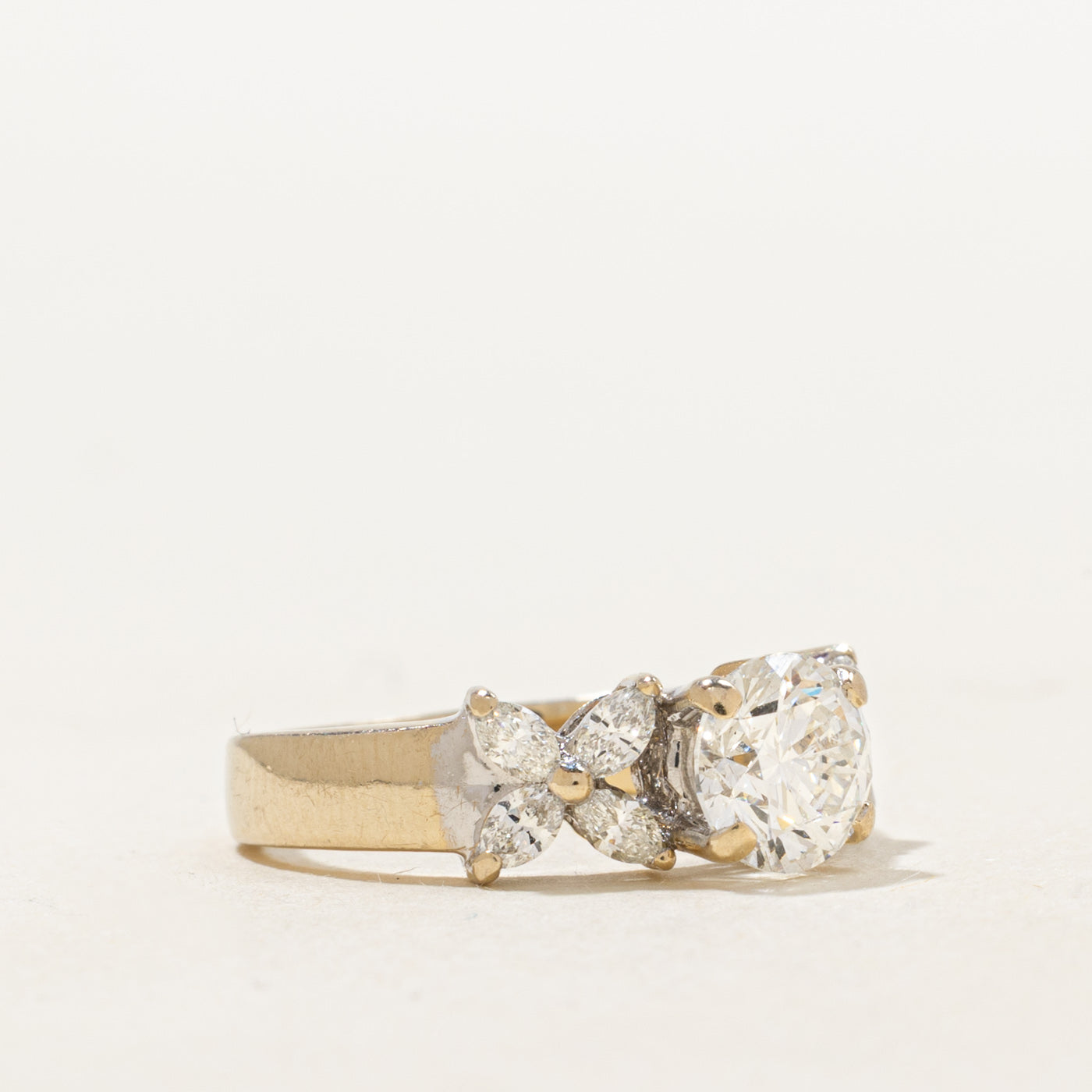 Diamond Floral Accented Engagement Ring | 0.88ctSI2 H, 0.64ctw | SZ 3.5