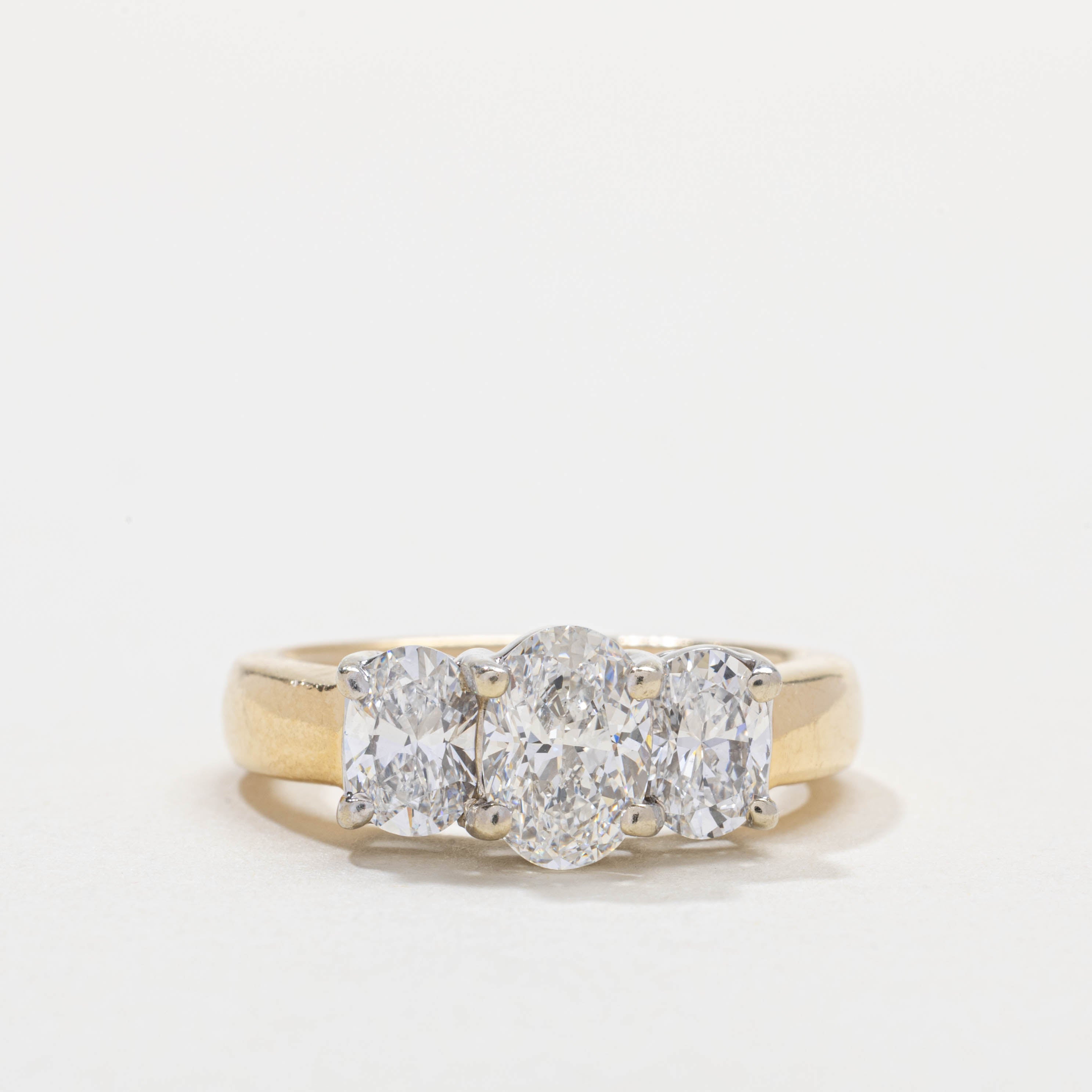 Bague de fiançailles trois diamants en or 14 carats | 2,03 ct au total, VVS2, G | Taille 6,5