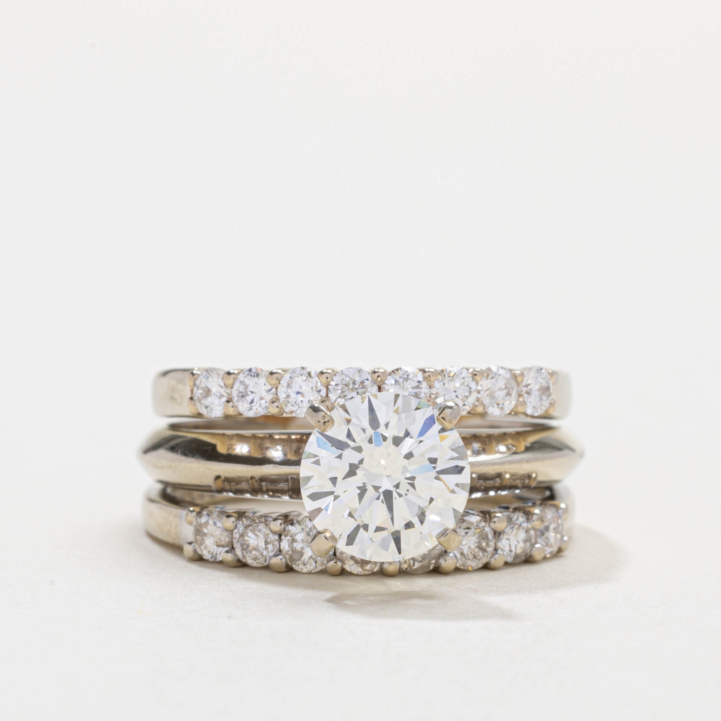 18K Diamond Soldered Wedding Ring Set | 1.54ct VS2 I, 0.56ctw | SZ 7.25