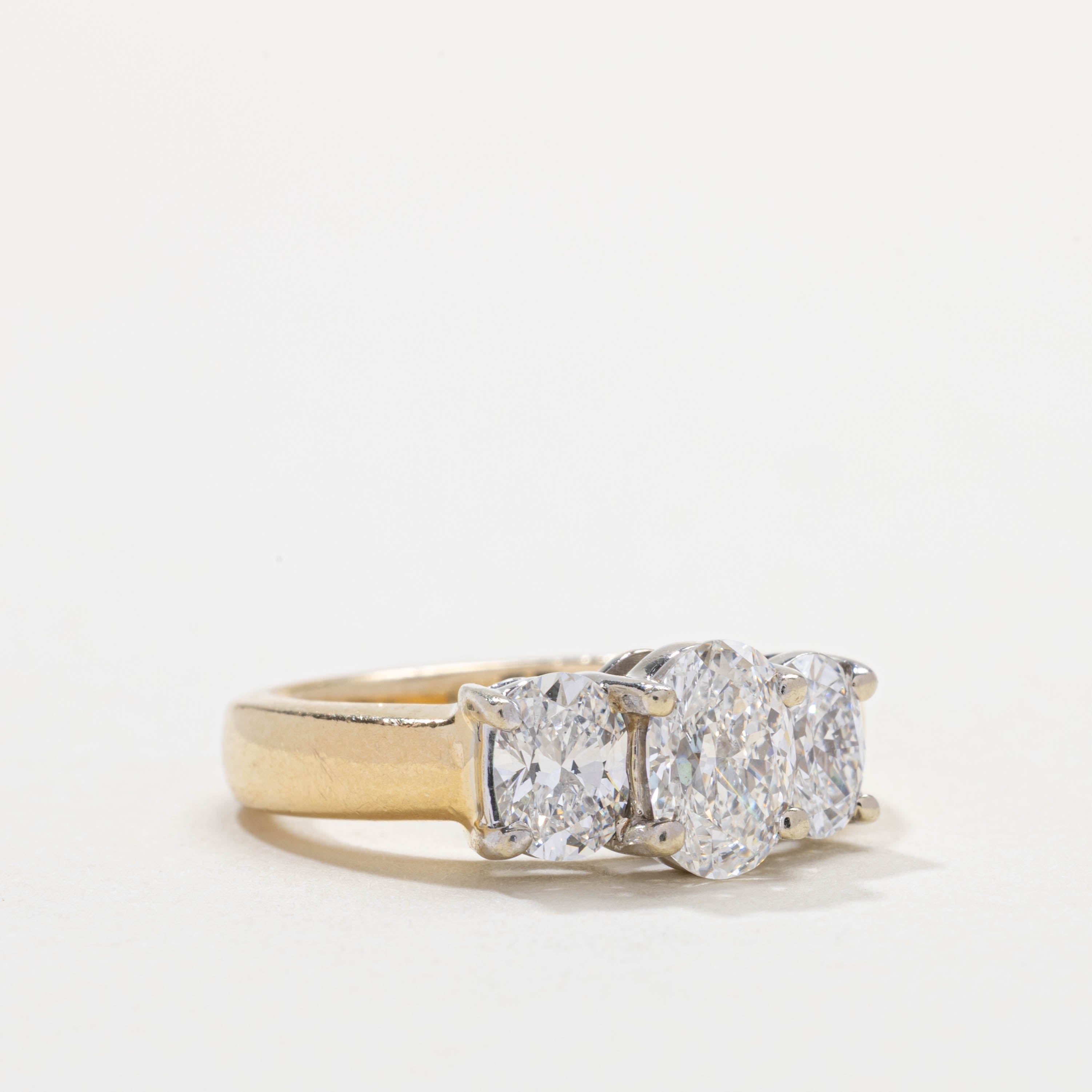 14K Three Stone Diamond Engagement Ring | 2.03ctw VVS2 G | SZ 6.5