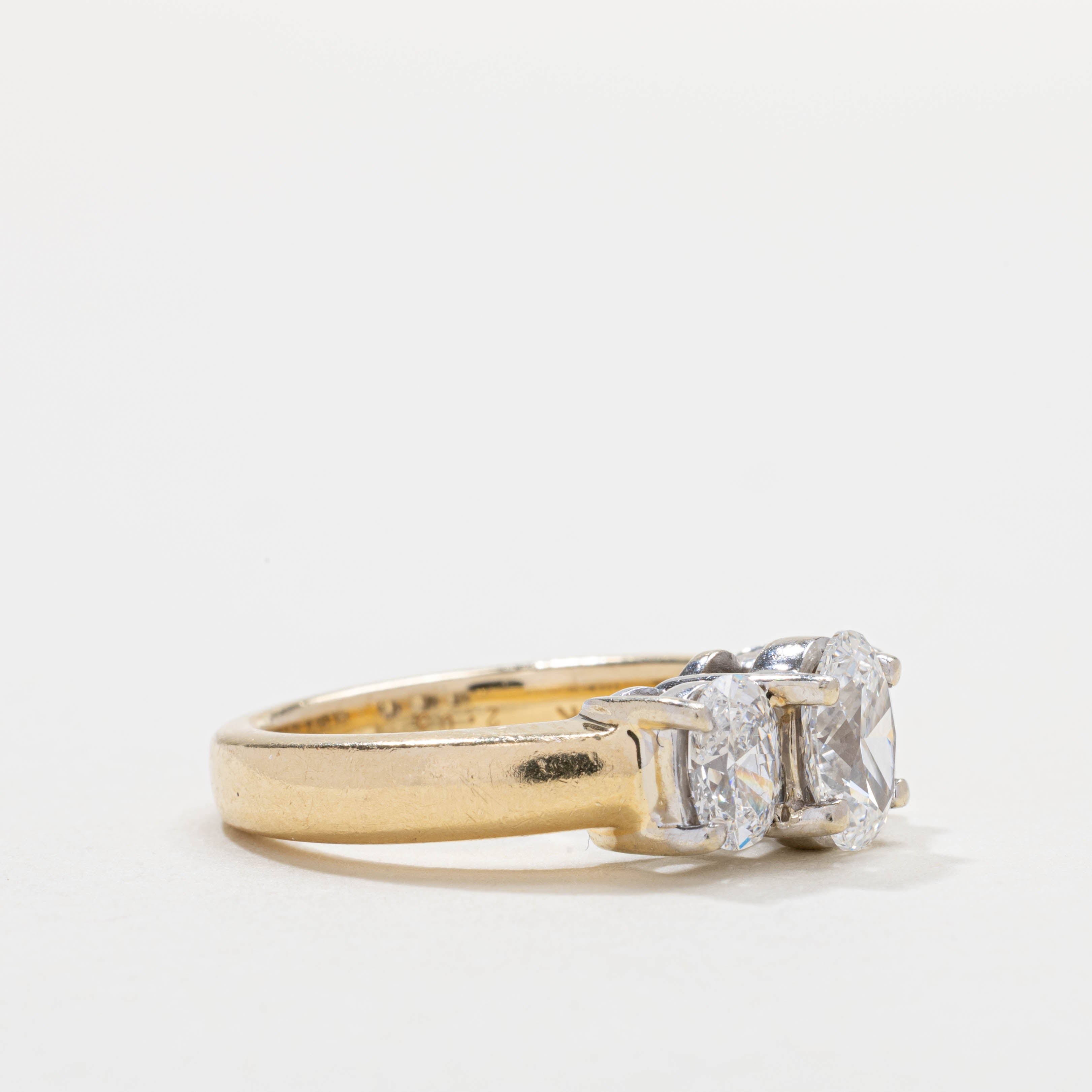 14K Three Stone Diamond Engagement Ring | 2.03ctw VVS2 G | SZ 6.5