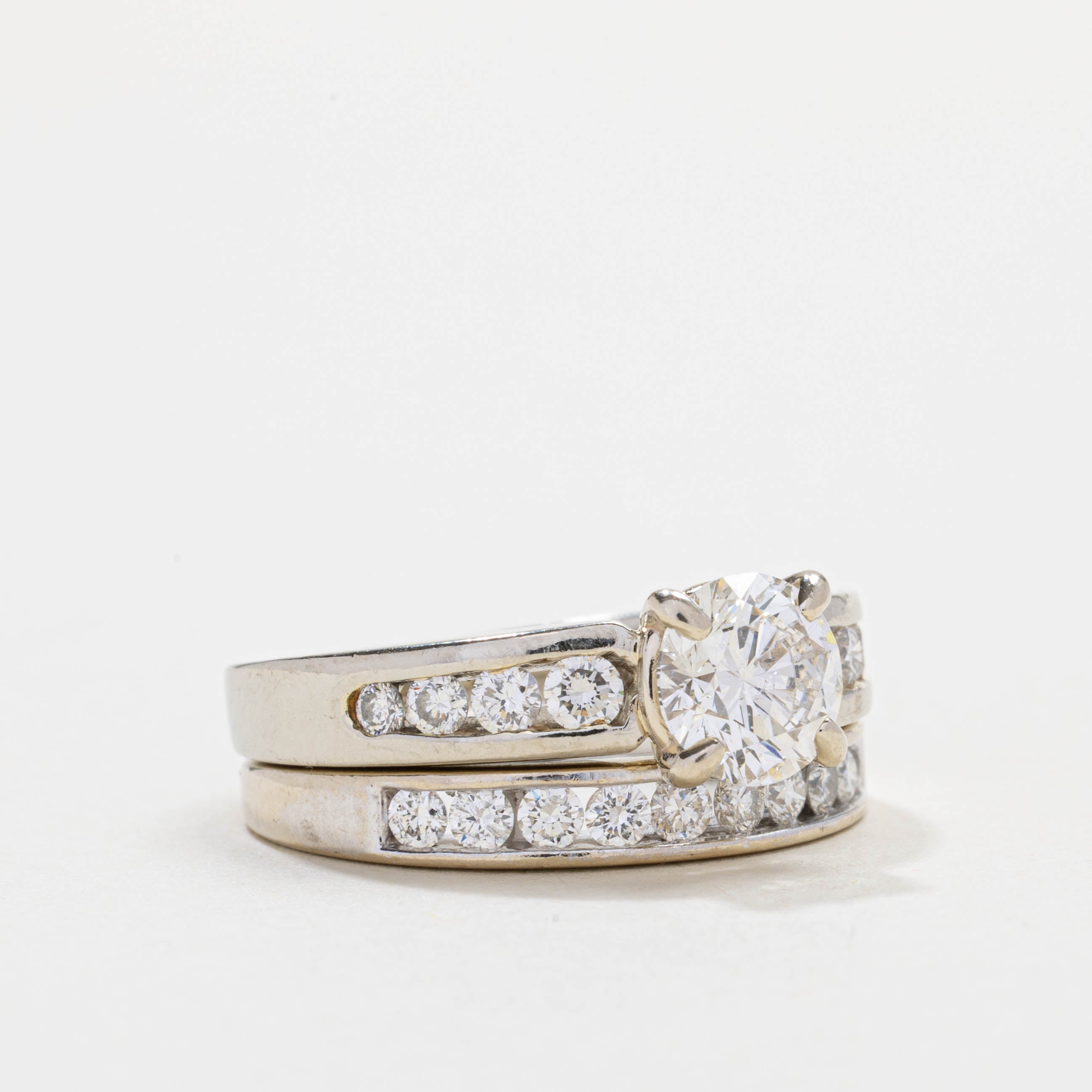 14K White Gold Diamond Wedding Ring Set | 1.06ct SI2 H, 0.65ctw | SZ 5.75