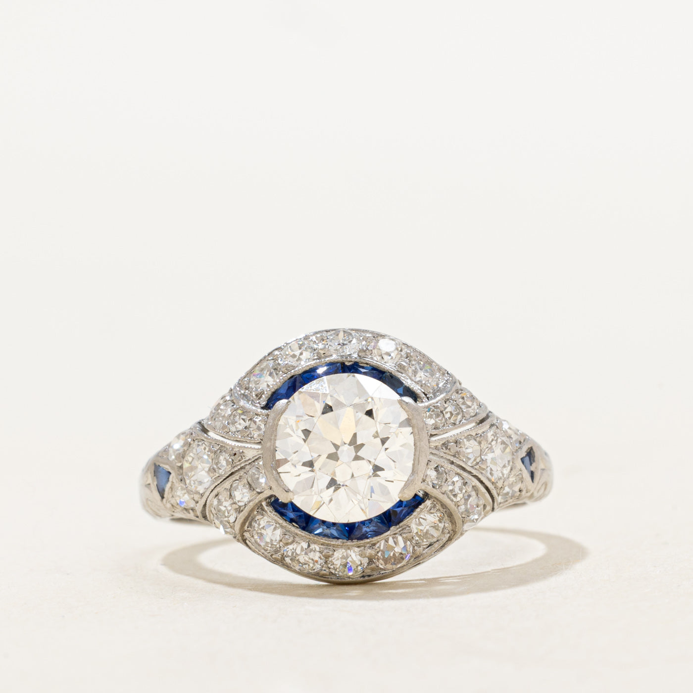 Art Deco Diamond & Sapphire Engagement Ring | 2.05ctw, 0.25ctw | SZ 7.75