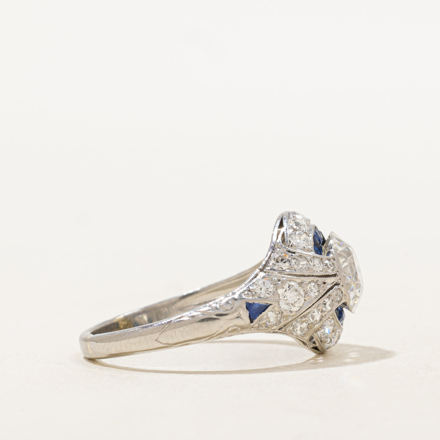 Art Deco Diamond & Sapphire Engagement Ring | 2.05ctw, 0.25ctw | SZ 7.75