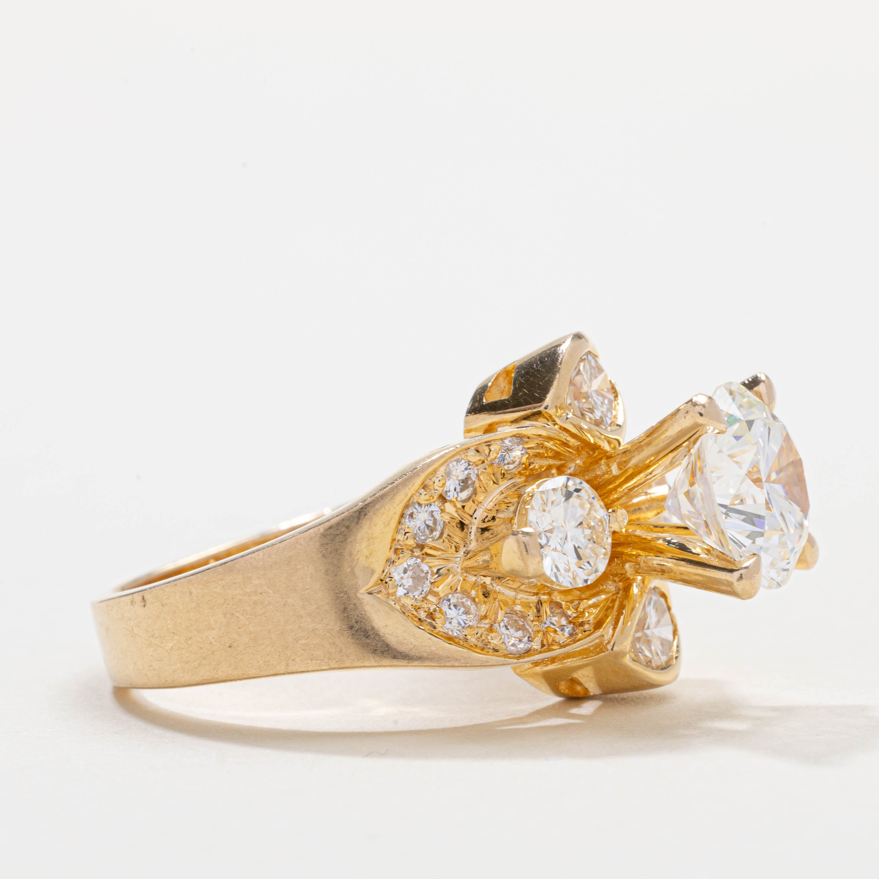 18K Diamond Floral Accented Cocktail Ring | 2.18ct VVS1 E/F, 1.30ctw | SZ 7.0