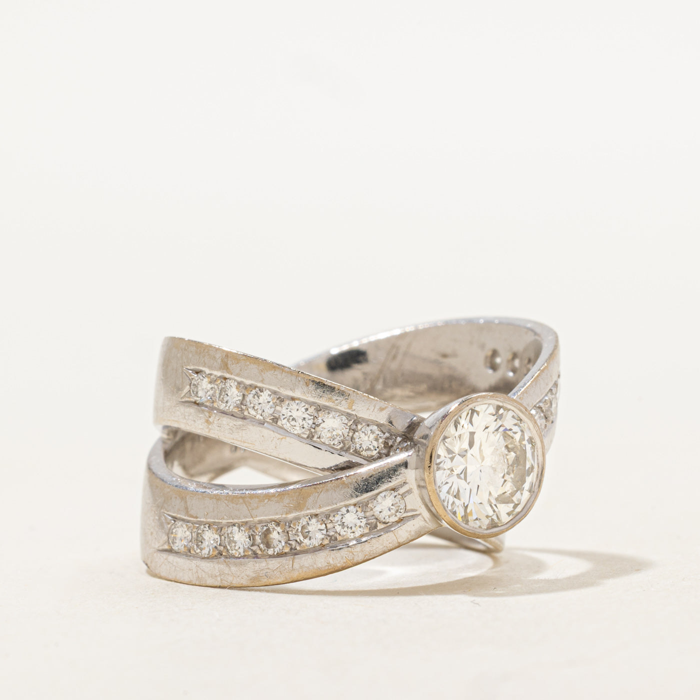 Bezel Set Diamond Cross Over Ring | 1.20ct VS2 I/J, 0.70ctw | SZ 7.25