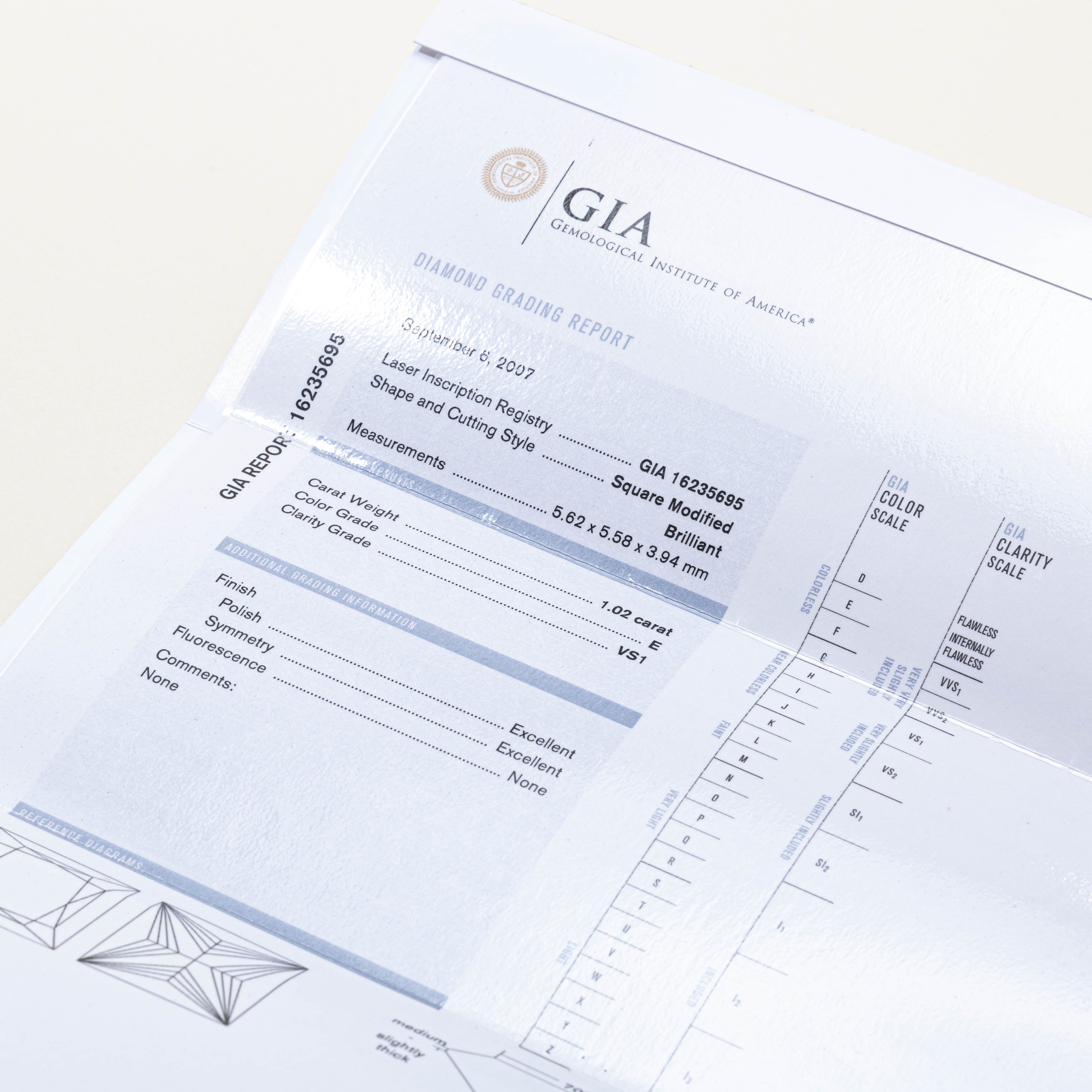 GIA Princess Cut Diamond Crossover Engagement Ring | 1.02 VS1 E, 0.64ctw | SZ 5.0