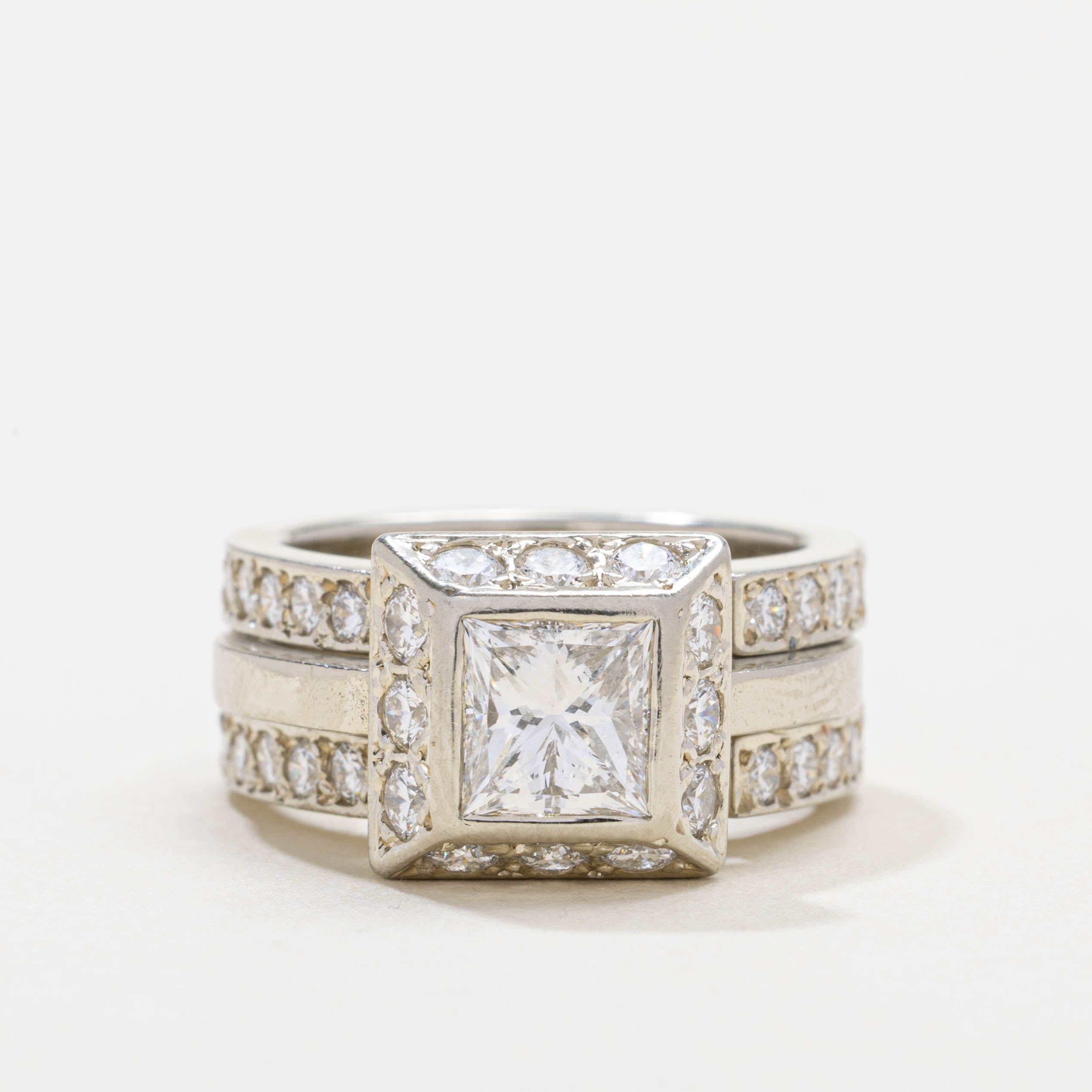 Alliance en diamant taille princesse certifiée GIA | 1,0 ct VS1 D, 1,14 ct au total | Taille 5,0