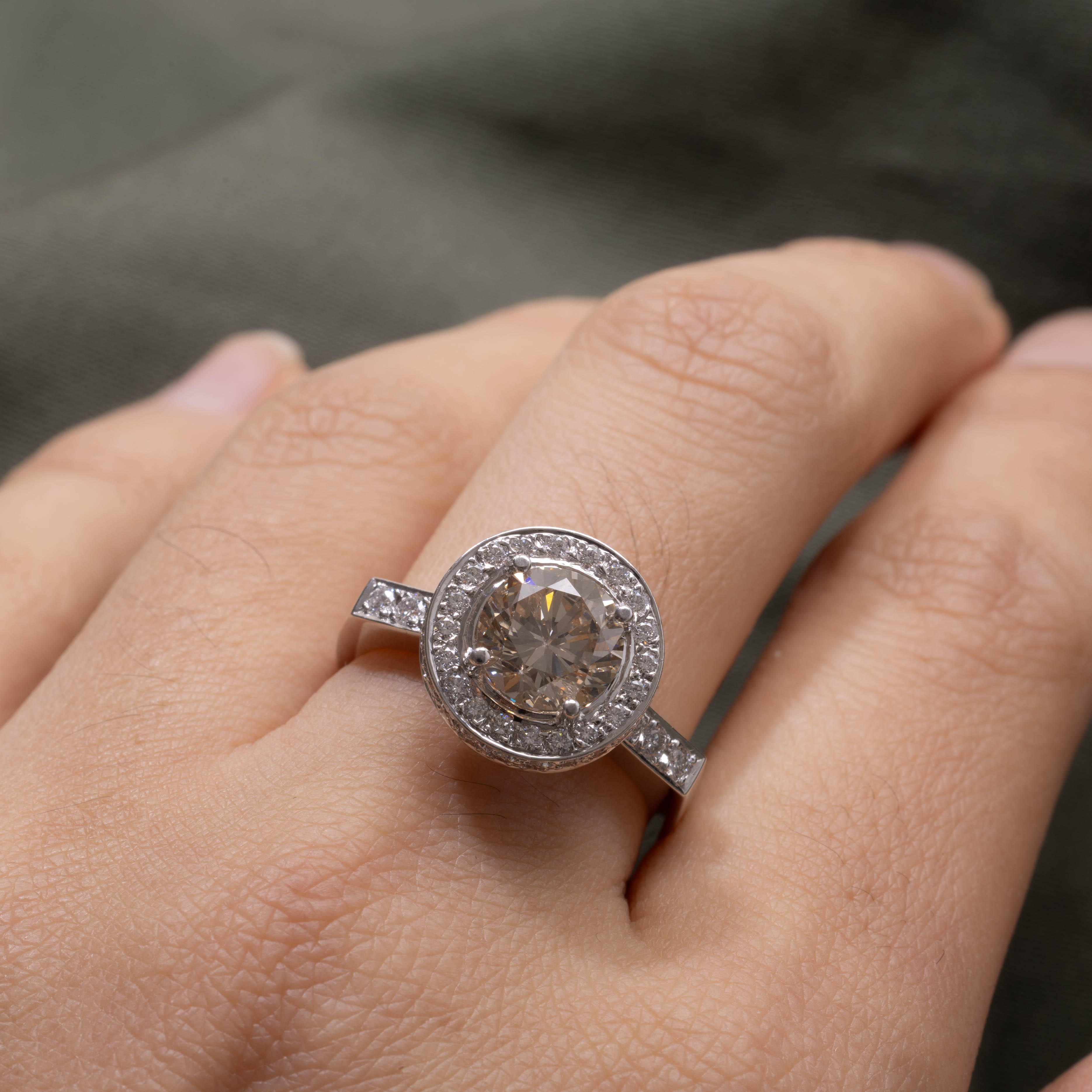 18K White Gold Diamond Halo Engagement Ring | 1.82ct SI2 Brown, 0.50ctw | SZ 8.0