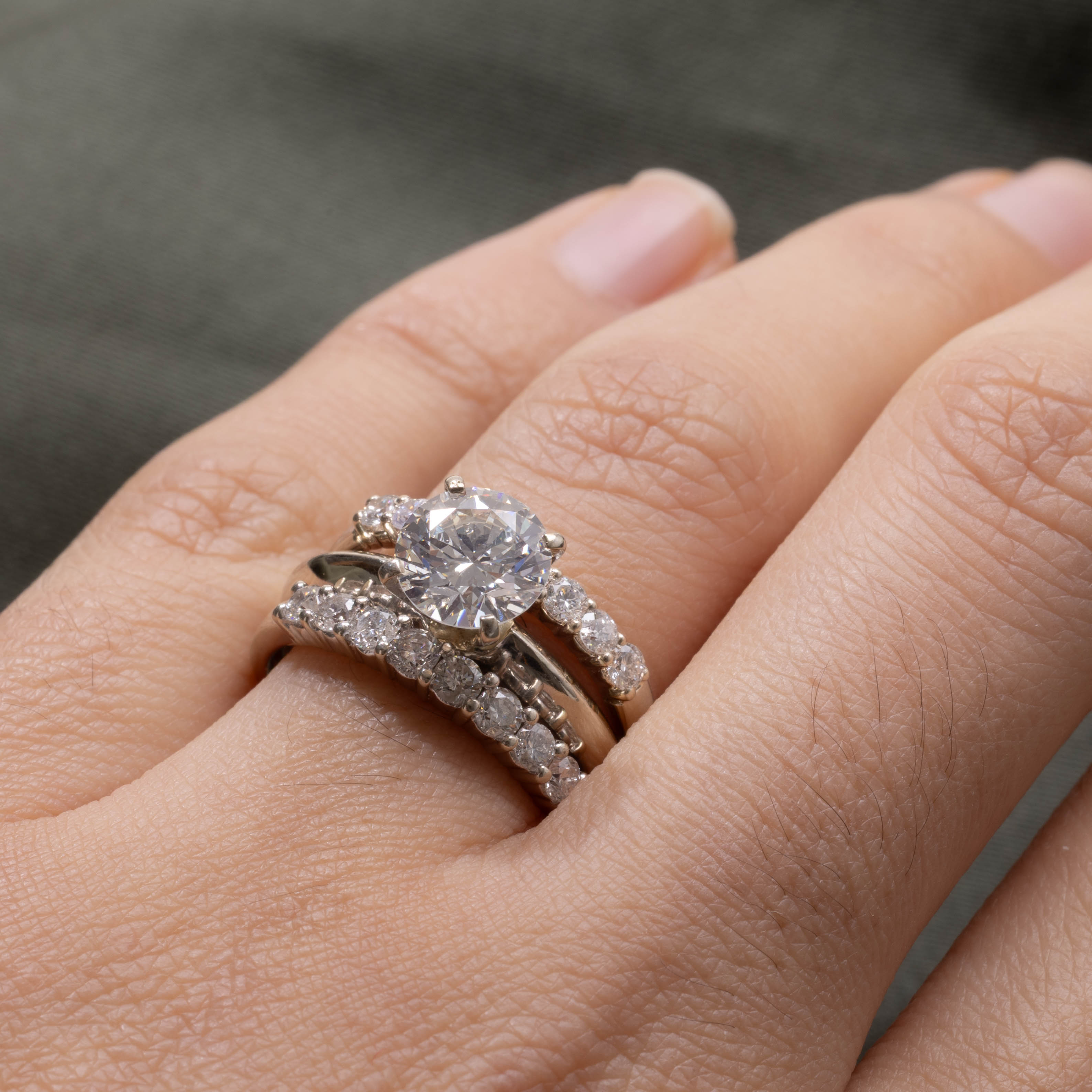 18K Diamond Soldered Wedding Ring Set | 1.54ct VS2 I, 0.56ctw | SZ 7.25