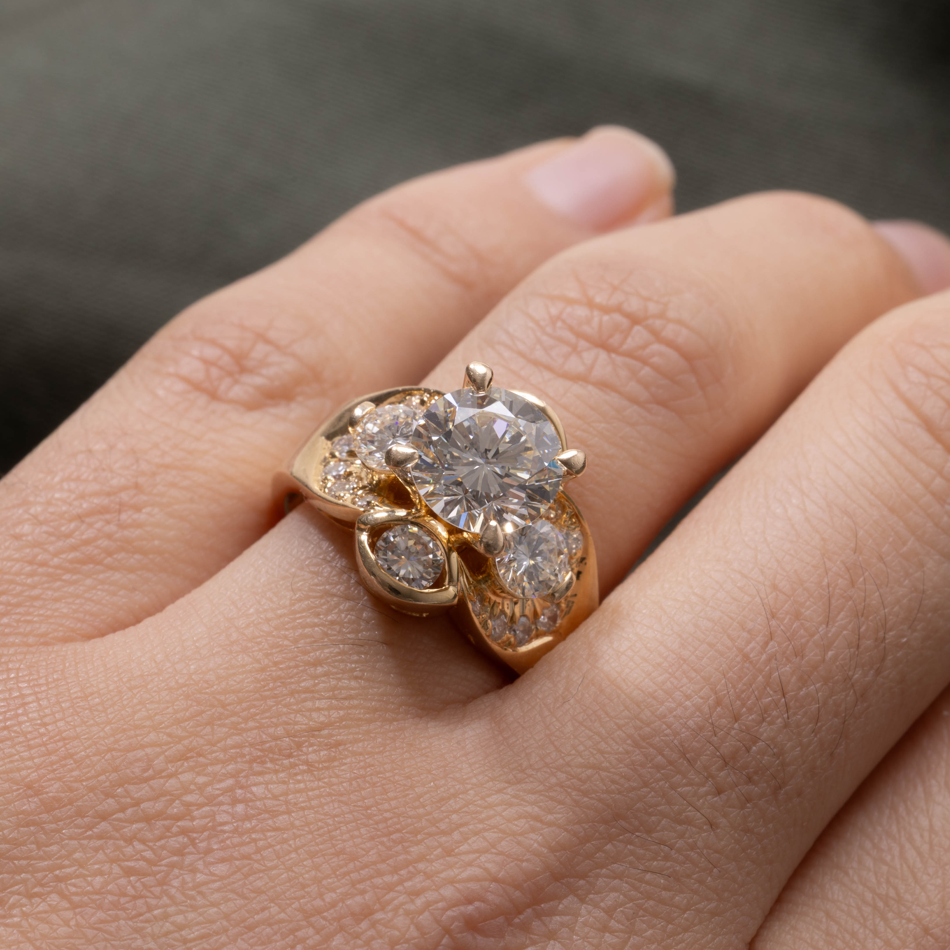 18K Diamond Floral Accented Cocktail Ring | 2.18ct VVS1 E/F, 1.30ctw | SZ 7.0