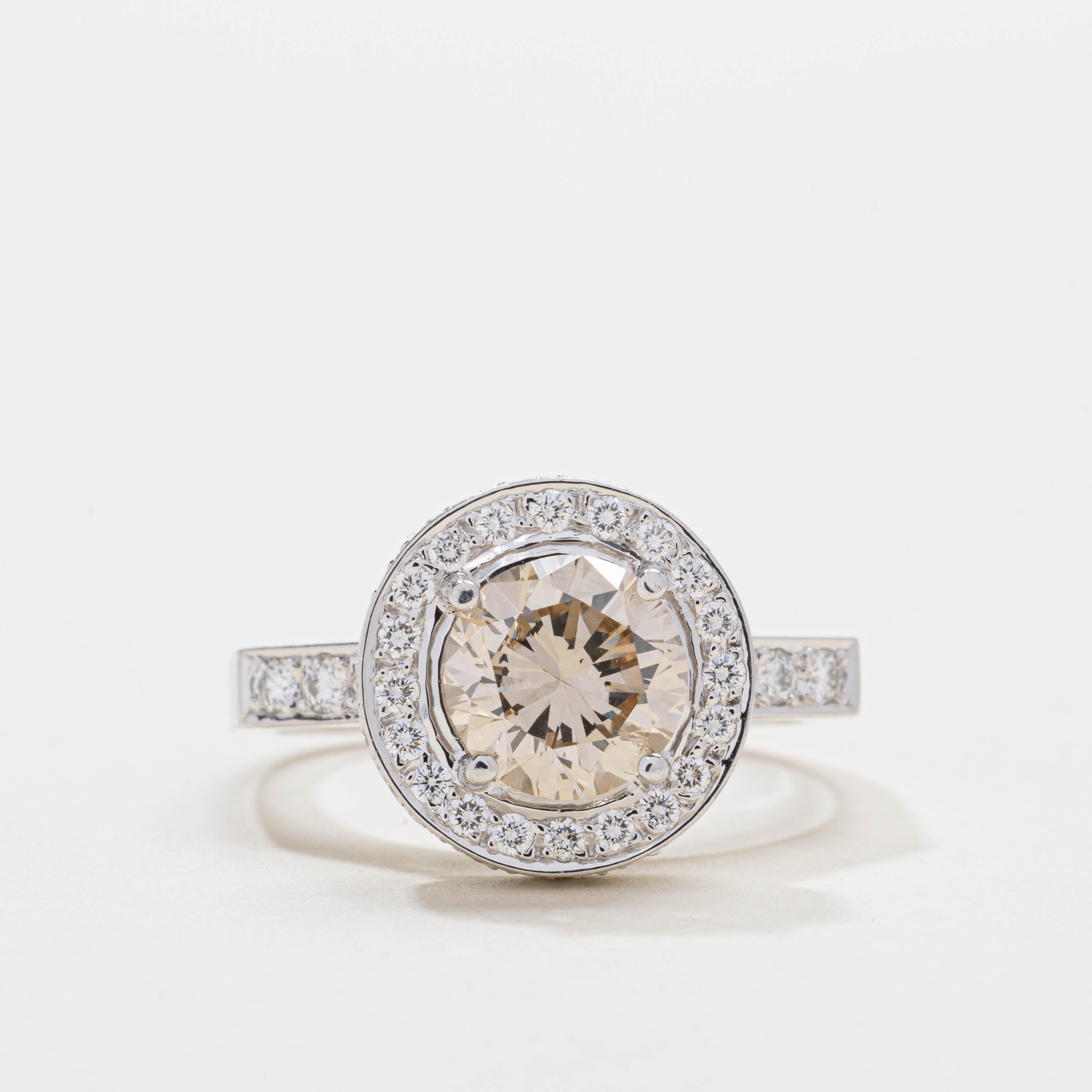 18K White Gold Diamond Halo Engagement Ring | 1.82ct SI2 Brown, 0.50ctw | SZ 8.0