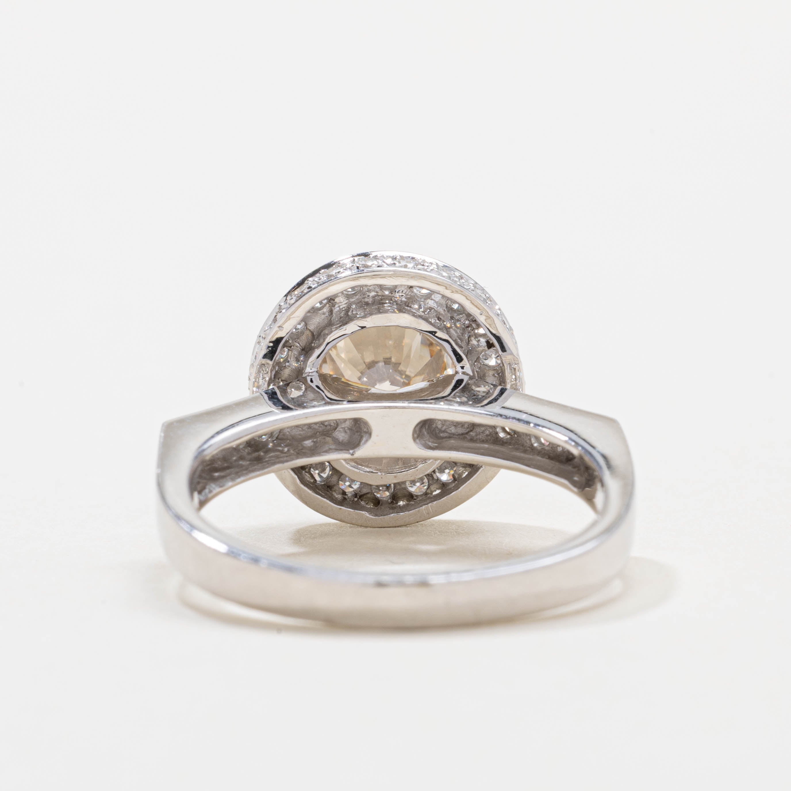 Bague de fiançailles en or blanc 18 carats avec halo de diamants | Diamant brun SI2 de 1,82 ct, total de 0,50 ct | Taille 8