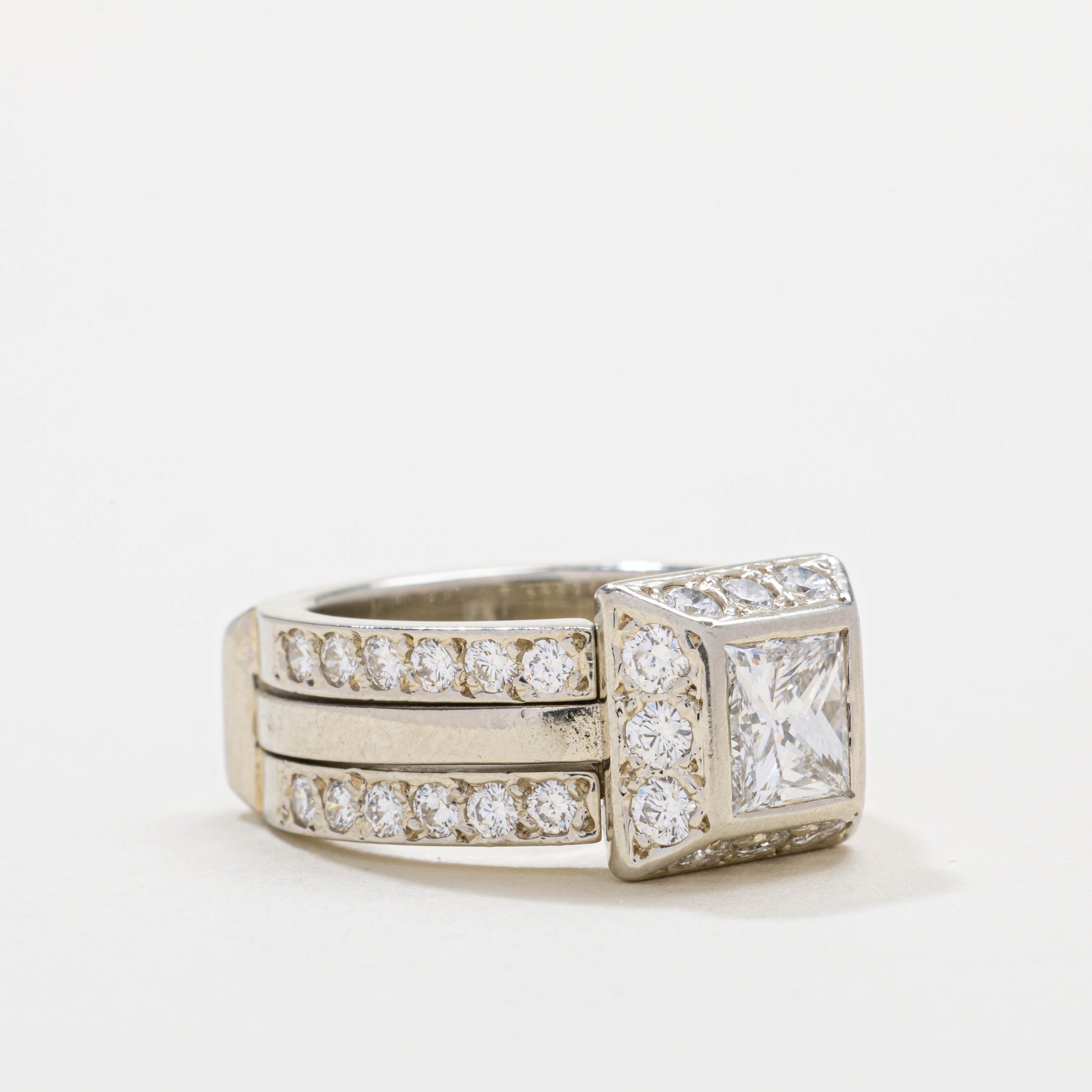 Alliance en diamant taille princesse certifiée GIA | 1,0 ct VS1 D, 1,14 ct au total | Taille 5,0