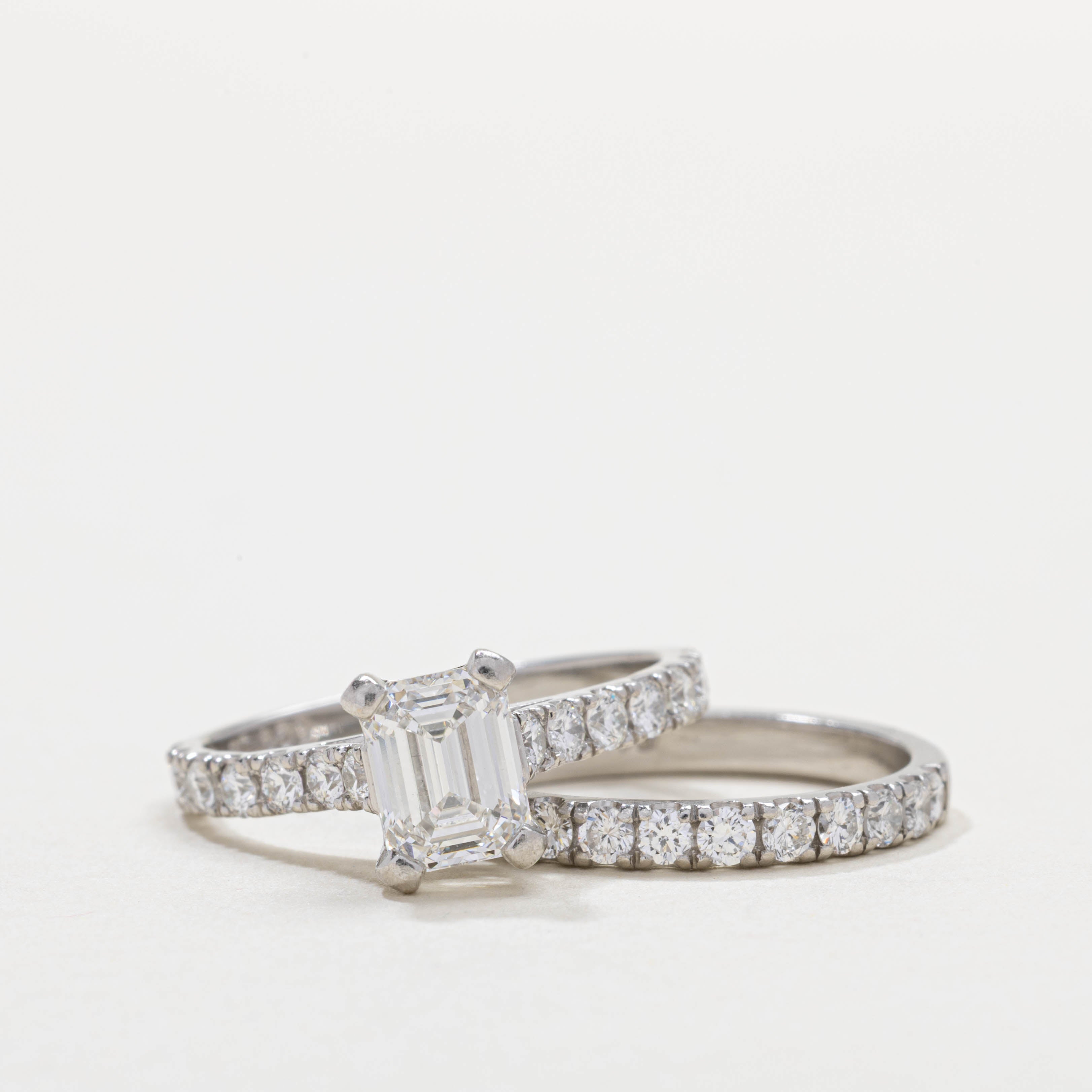 GIA Emerald Cut Diamond Wedding Ring Set | 1.07ct VVS2 G, 0.80ctw | SZ 6.25