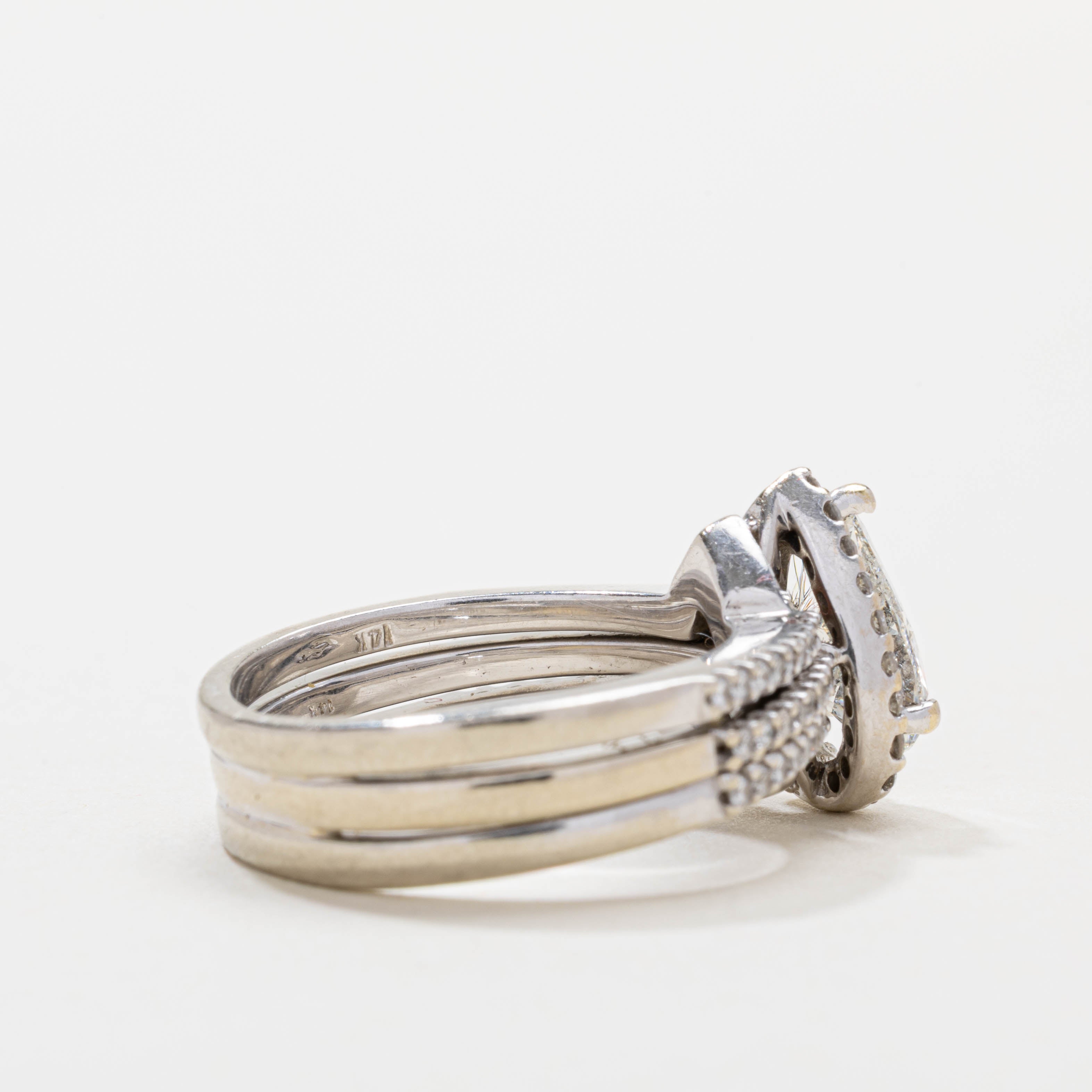 Alliance sertie d'un halo de diamants taille poire en or 14 carats | 1,30 ct I2 H/I, 0,51 ct au total | Taille 5,75