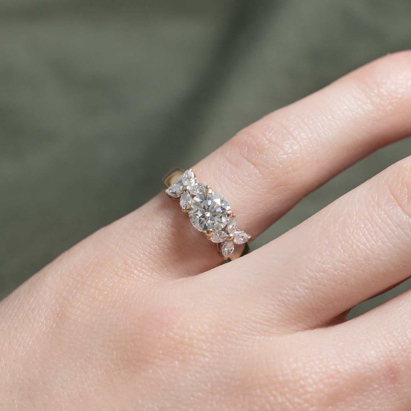 Diamond Floral Accented Engagement Ring | 0.88ctSI2 H, 0.64ctw | SZ 3.5