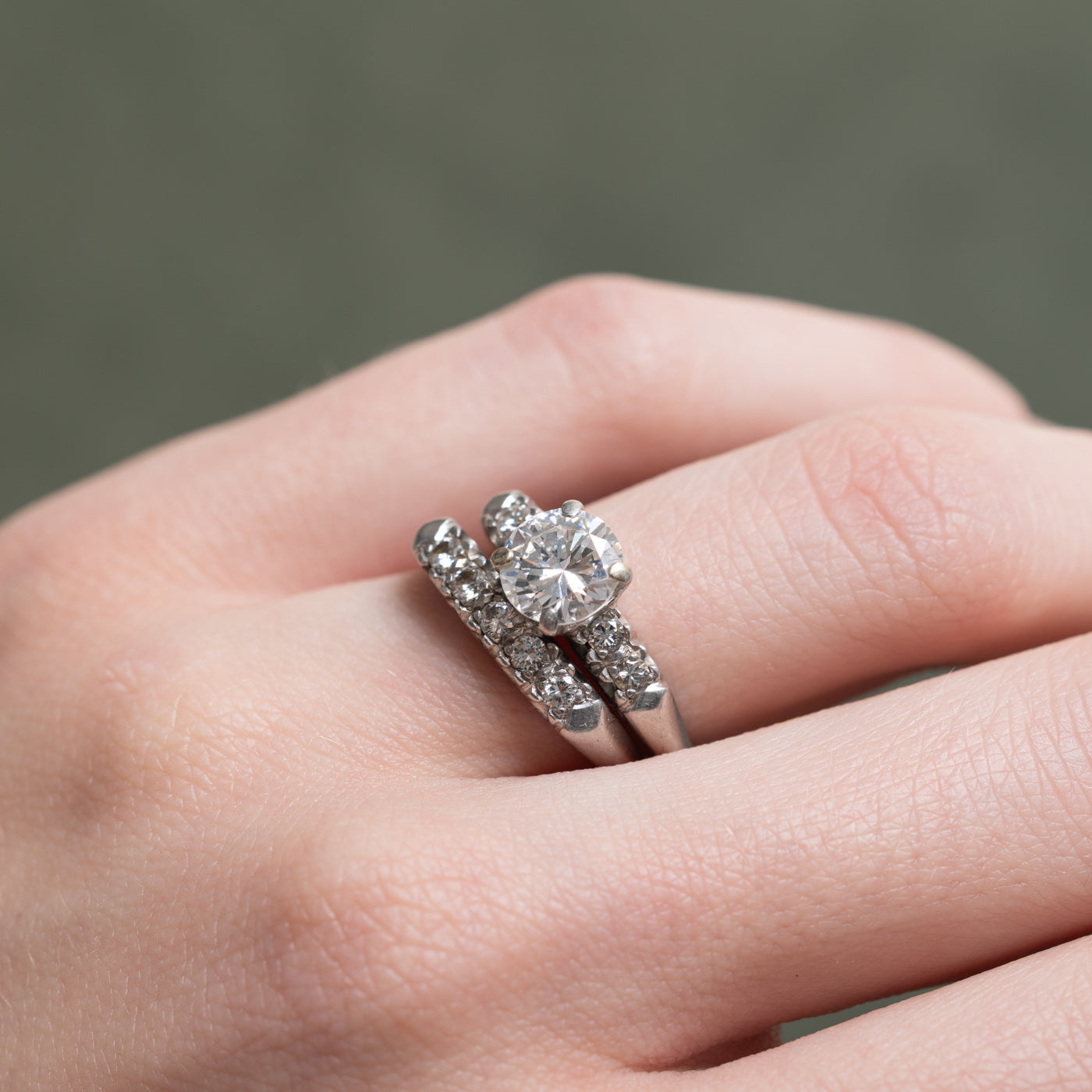 Art Deco Platinum Diamond Engagement Ring & Band, c. 1920s| 1.15ct SI1 G/H, 0.27ctw | SZ 6