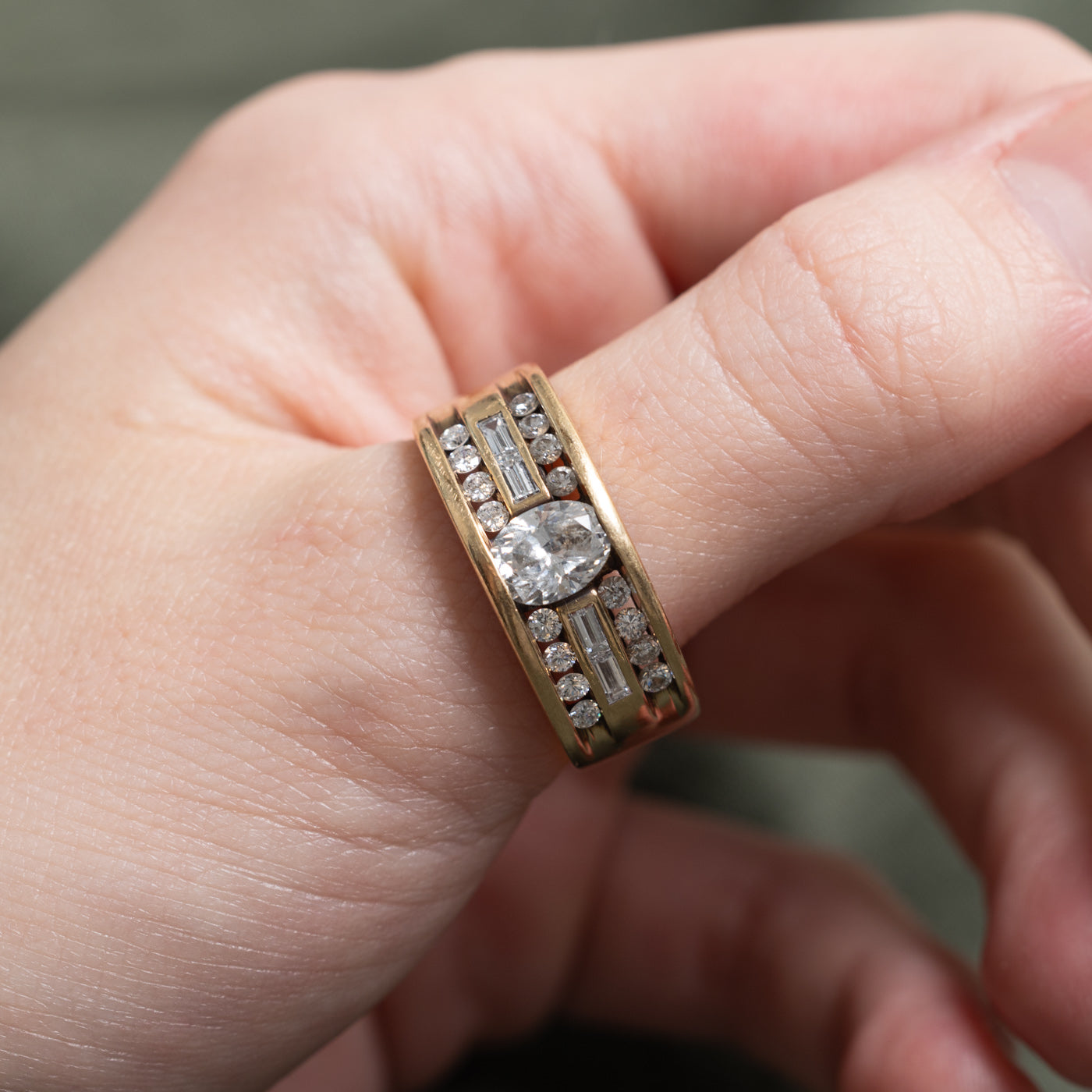 Oval Cut Diamond Accented Chunky Engagement Ring | 0.93 SI1 J, 0.64ctw | SZ 11.75