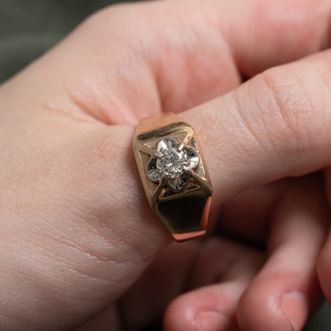 10k Belcher Set Diamond Chunky Ring | 0.61ct I2 K/L | SZ 12.25