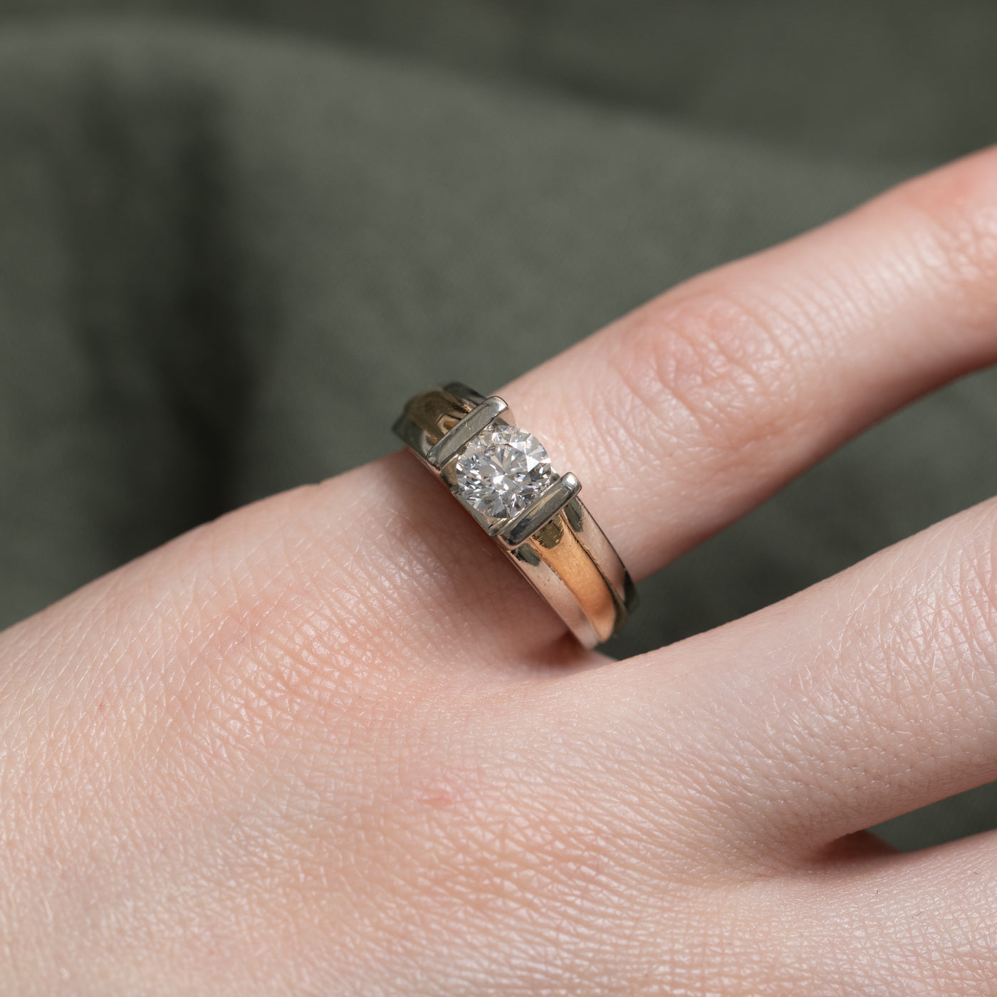 14k Two Tone Gold Tension Set Diamond Ring | 0.71ct I1 I/J | SZ 4.25