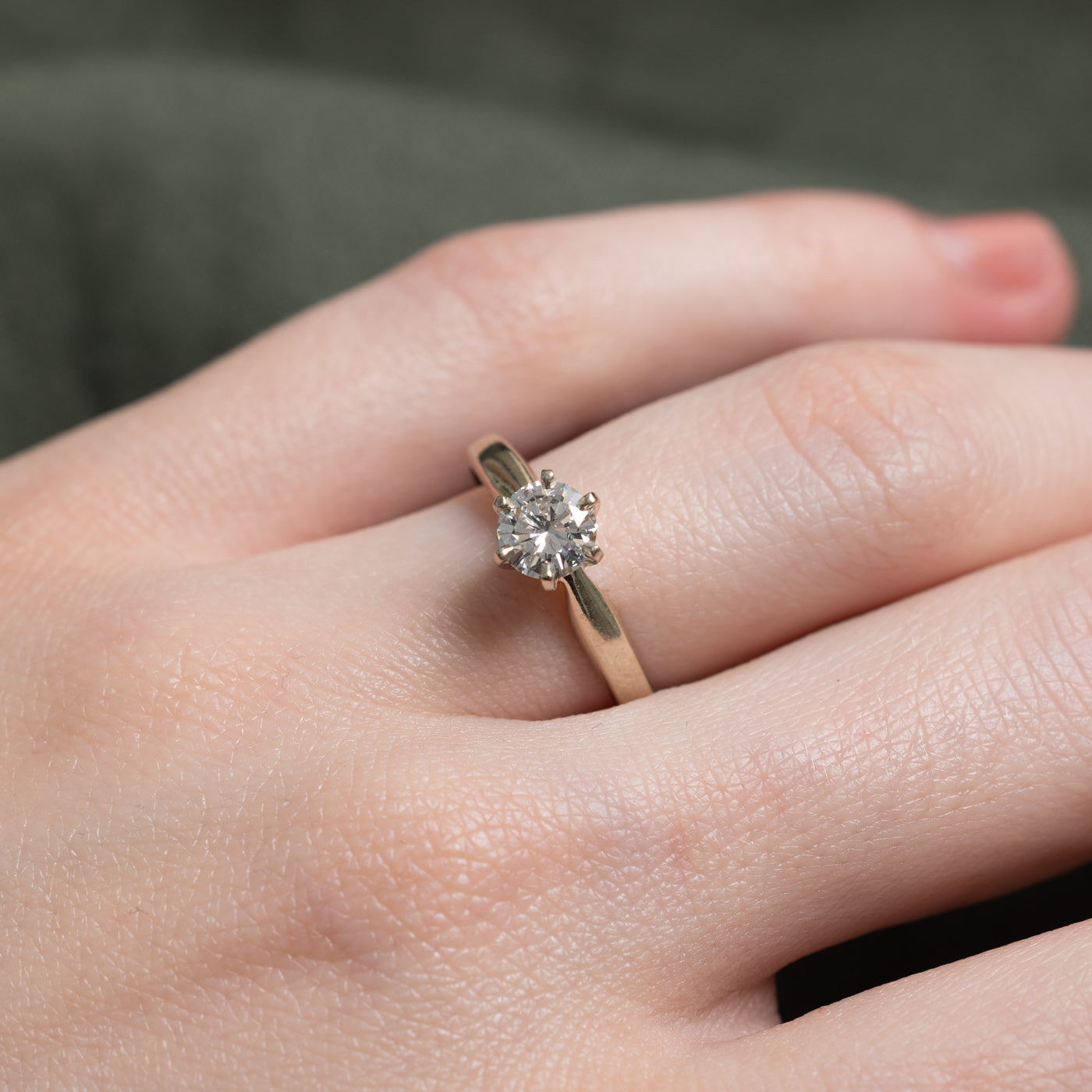 18k Six Prong Solitaire Round Brilliant Cut Diamond Ring | 0.61ct VS2/SI1 G | SZ 6.5