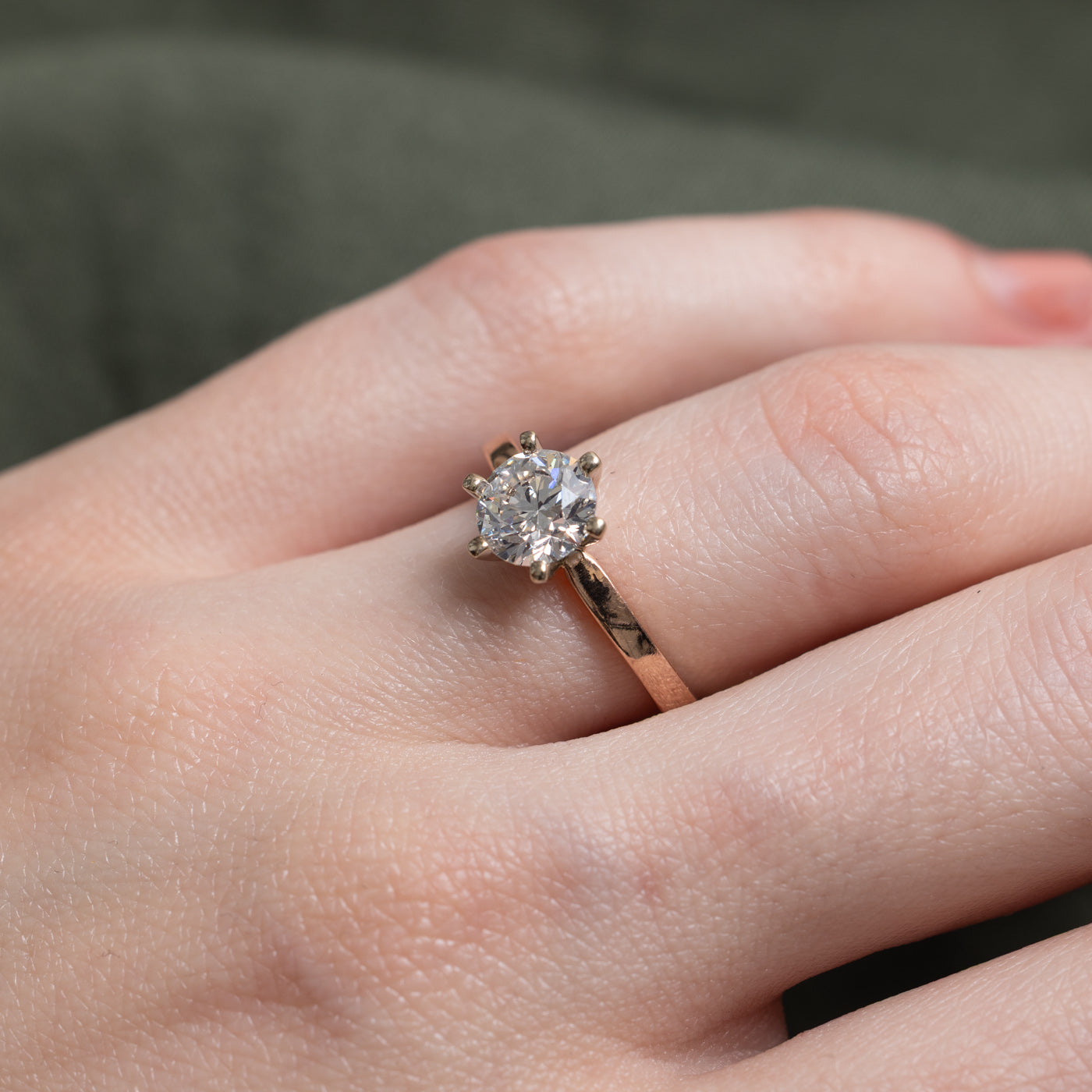 Bague en or rose 14 carats (801-756) avec diamant | Taille 7,0
