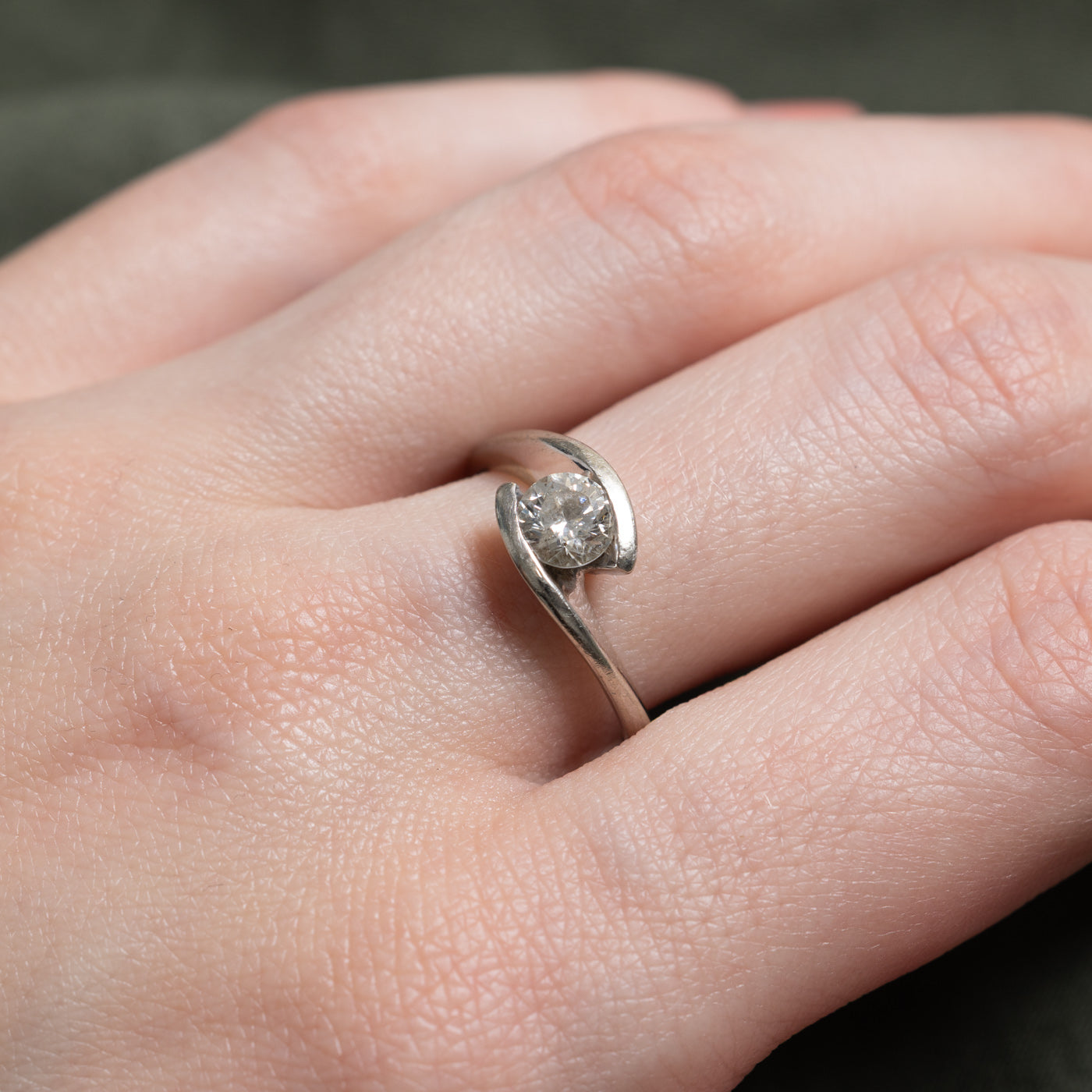 19k Solitaire Diamond Bypass Ring | 0.66ct I1/I2 J/K | SZ 9.75
