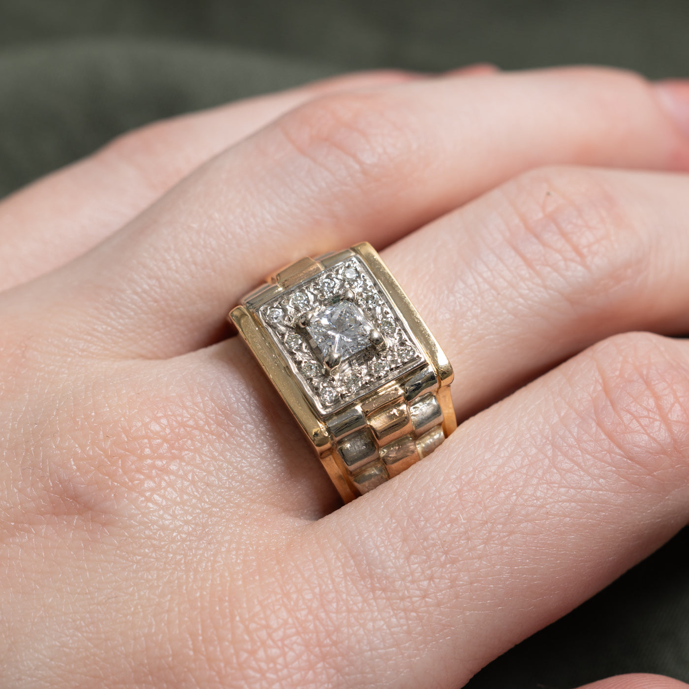 Bague géométrique bicolore en or 18 carats (réf. 801-759) sertie de diamants | 0,24 ct | Taille 7,75