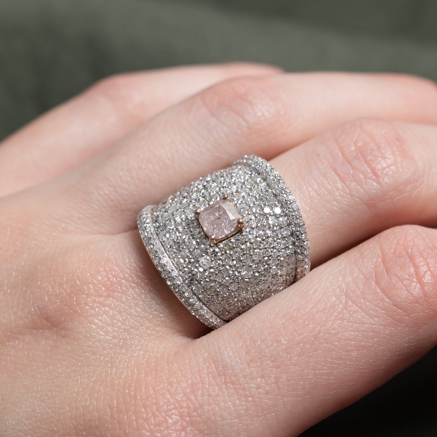 GIA Fancy Brownish Pink Diamond Pavé Accented Chunky Band | 1.0ct I2/I3, 6.50ctw | SZ 7.0