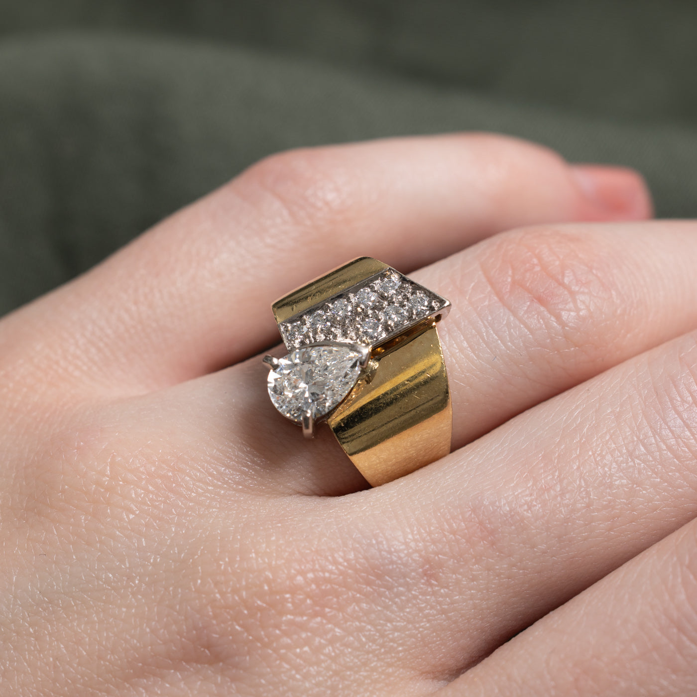 Bague géométrique bicolore en or 18 carats (réf. 801-727) sertie de diamants | 0,36 ct | Taille 5,0