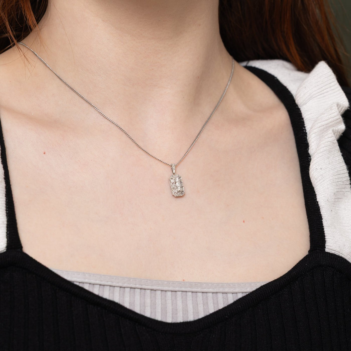 10k Three Stone Diamond Geometric Ornate Pendant | 0.20ctw