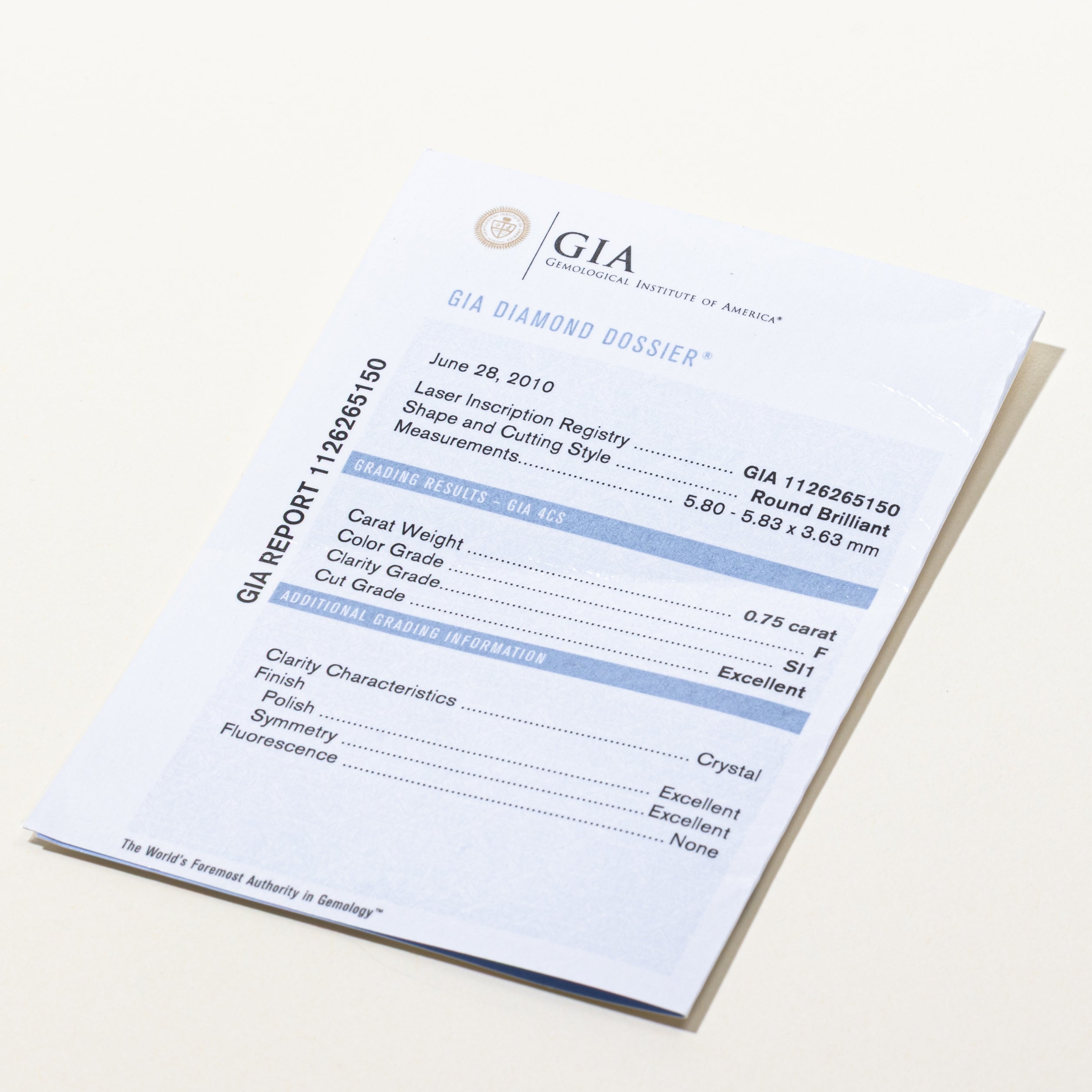 GIA Certified Round Brilliant Cut Loose Diamond | 0.75ct SI1 F |