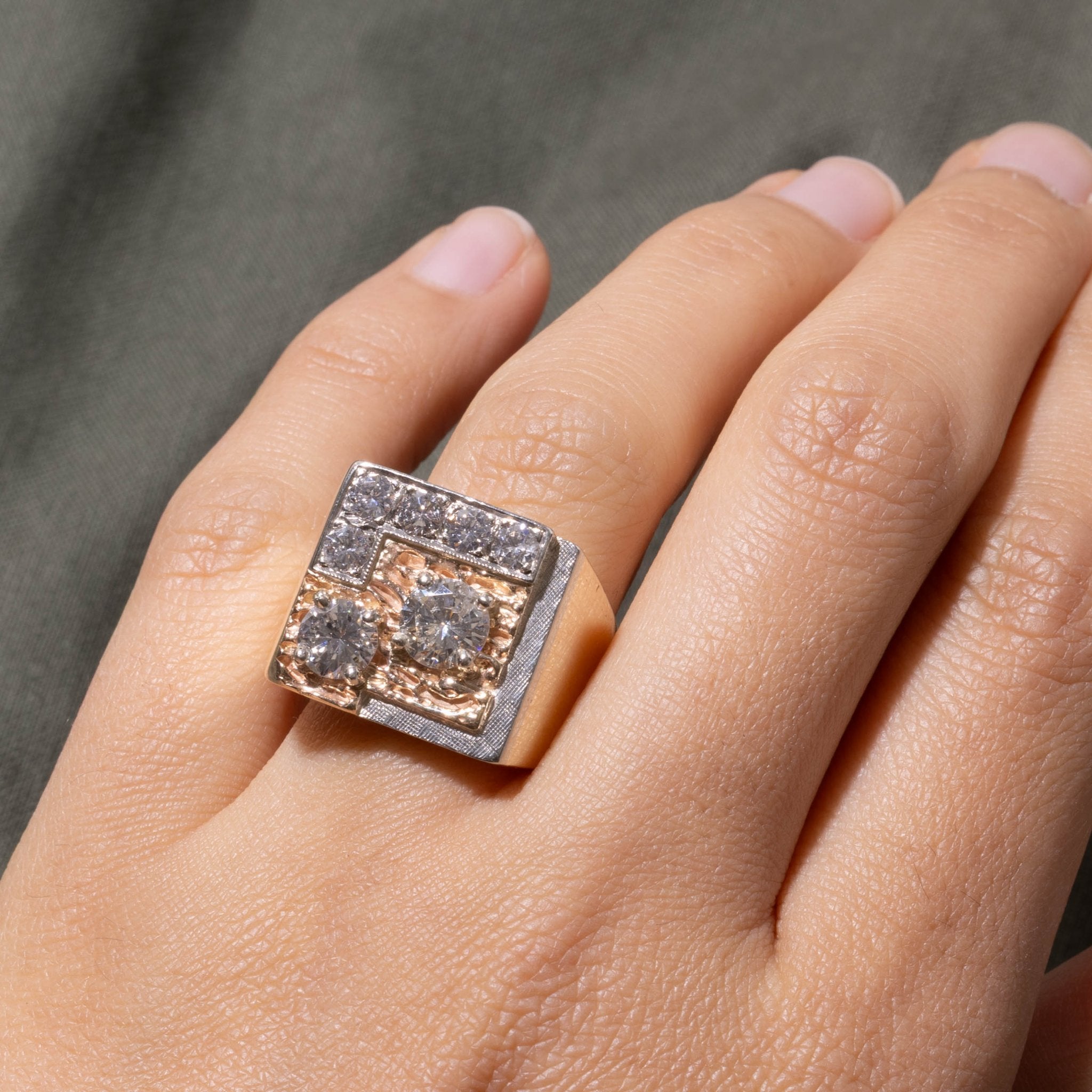 14k Scattered Diamond Textured Chunky Cocktail Ring | 2.37ctw | SZ 10.5
